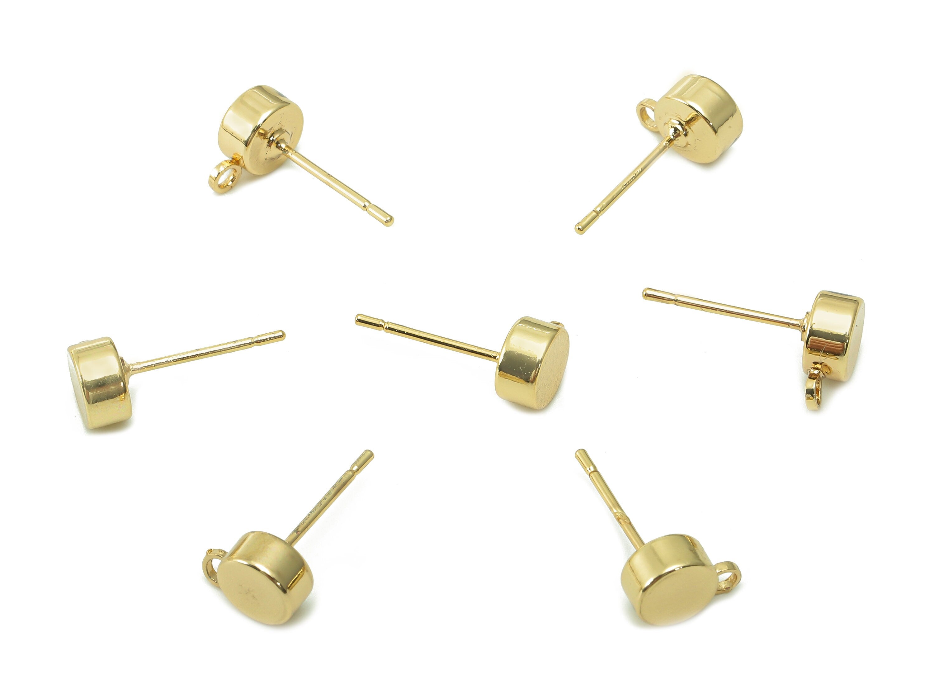 Brass Round Earring Post - Thick Circle Stud Earring With Loop - 316 Stainless Steel - 18K Real Gold Plating Charm - 8.5x6x3.2mm - RGP5431 - DOMEDBAZAAR