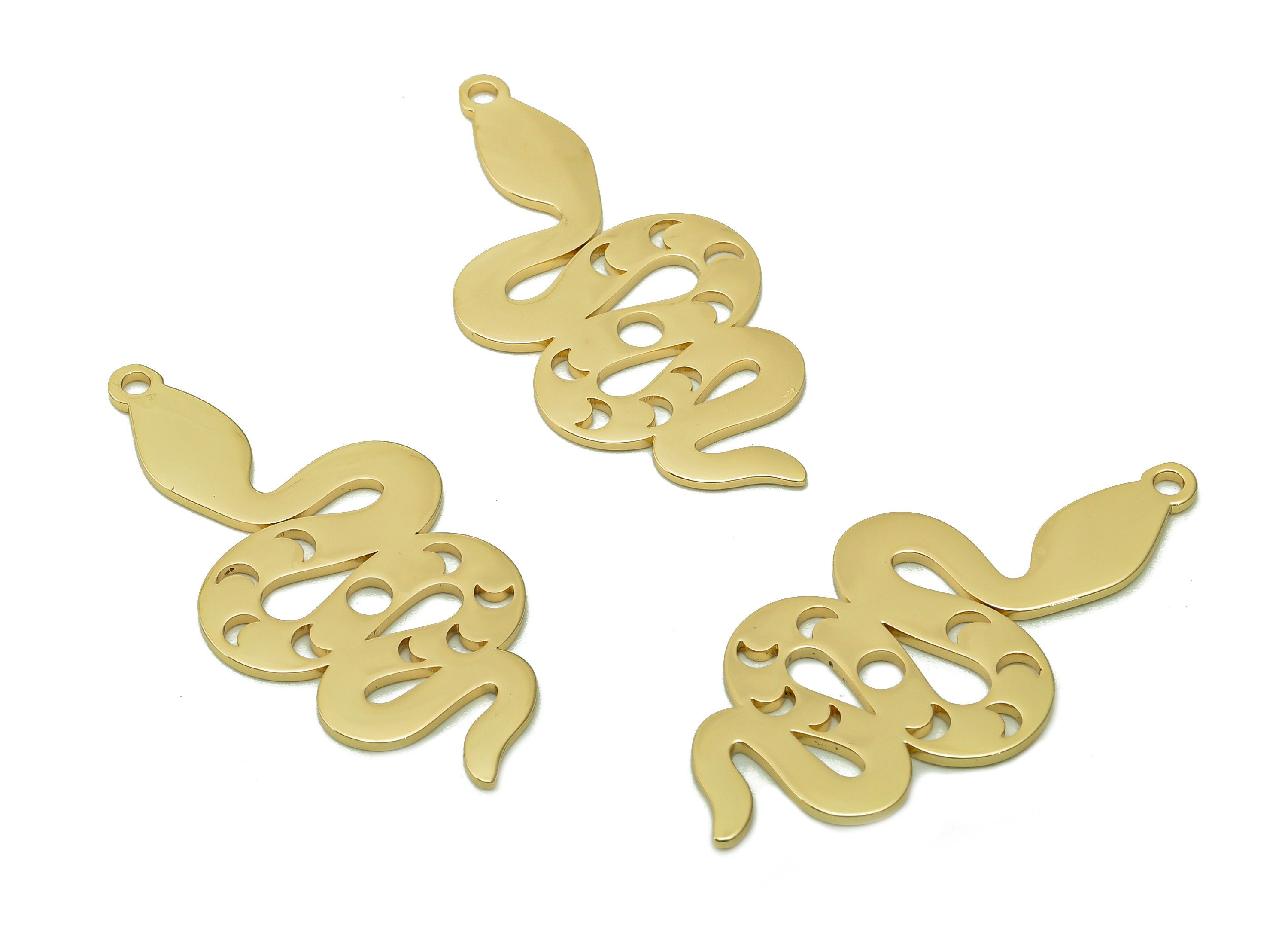 Steel Snake Earring – Snake Pendant With Loop - 201 Stainless Steel - Round Crescent Charm - 18K Real Gold Plating - 38.6x17.7x0.9mm-SS1398G - DOMEDBAZAAR