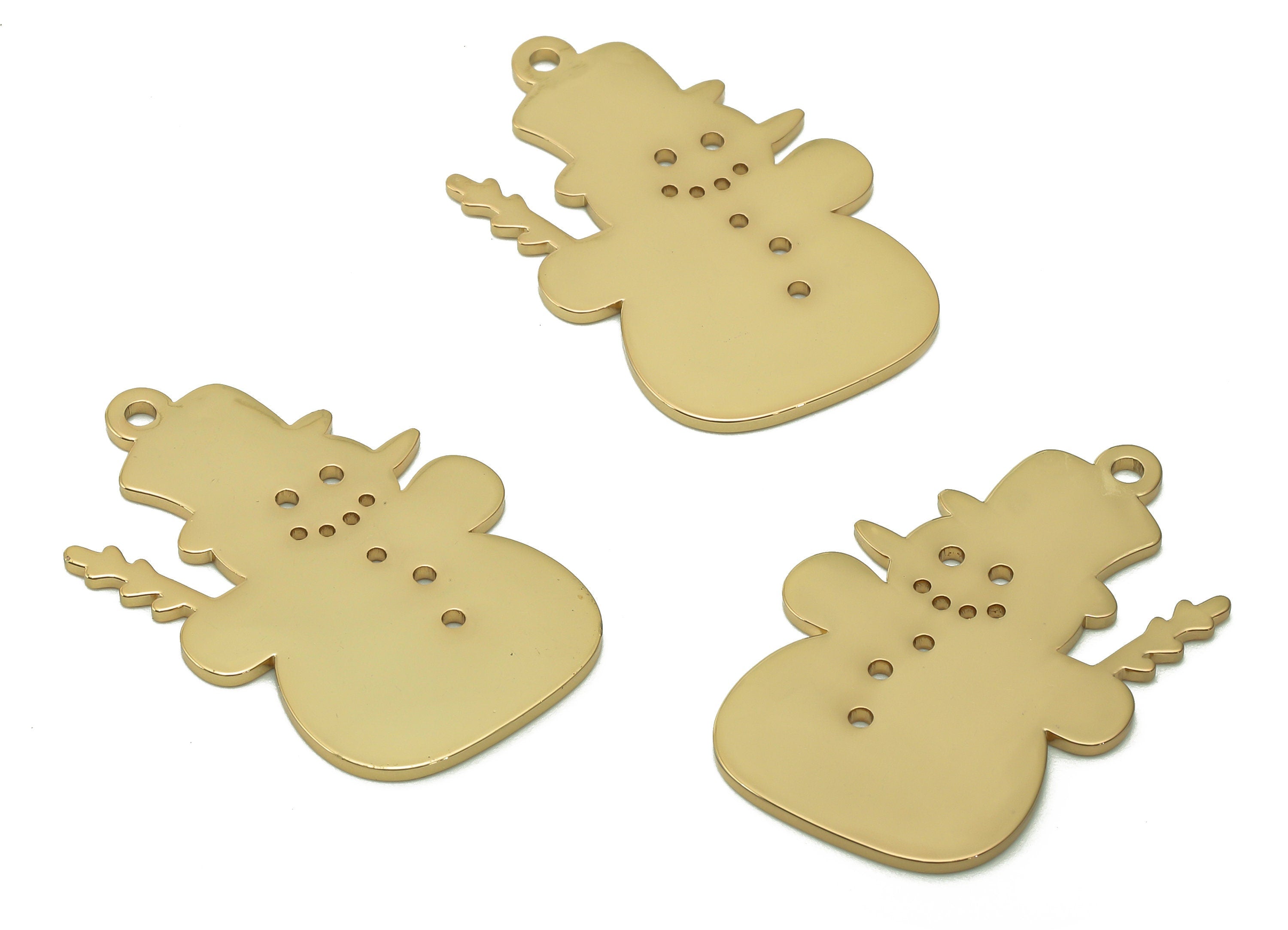 Steel Snowman Earring Charm - Gold Winter Pendant With Loop - 201 Stainless Steel - 18K Real Gold Plating Charm - 28.5x17.7x1mm - SS1405G - DOMEDBAZAAR