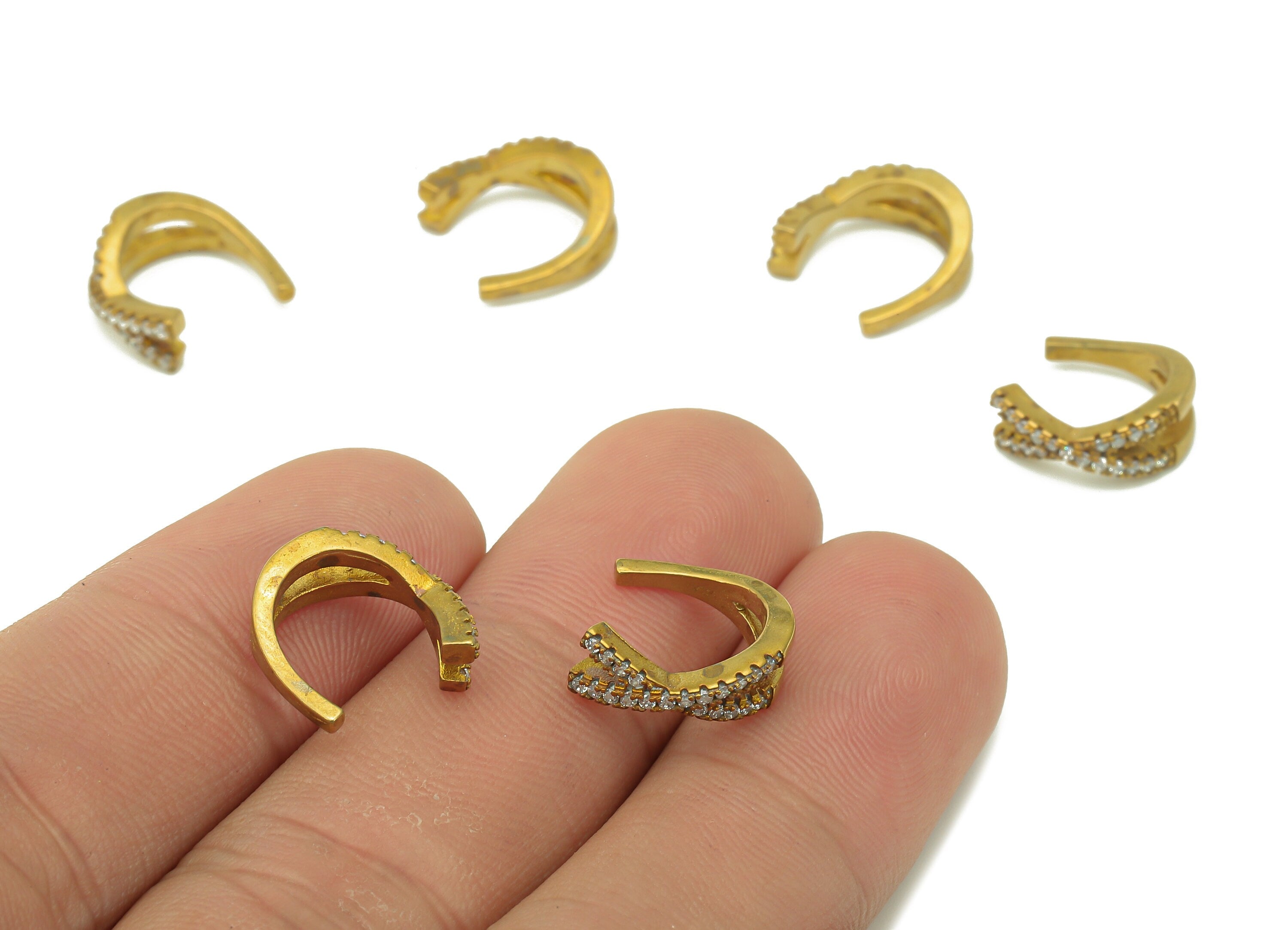 Brass Mini Open Round C Ring - Raw Brass X Earring Cuff With Zircon - Hoop Hollow Circle Ring - Intersect Ear Cuff - 12.45x12.1x2mm - PP8093 - DOMEDBAZAAR