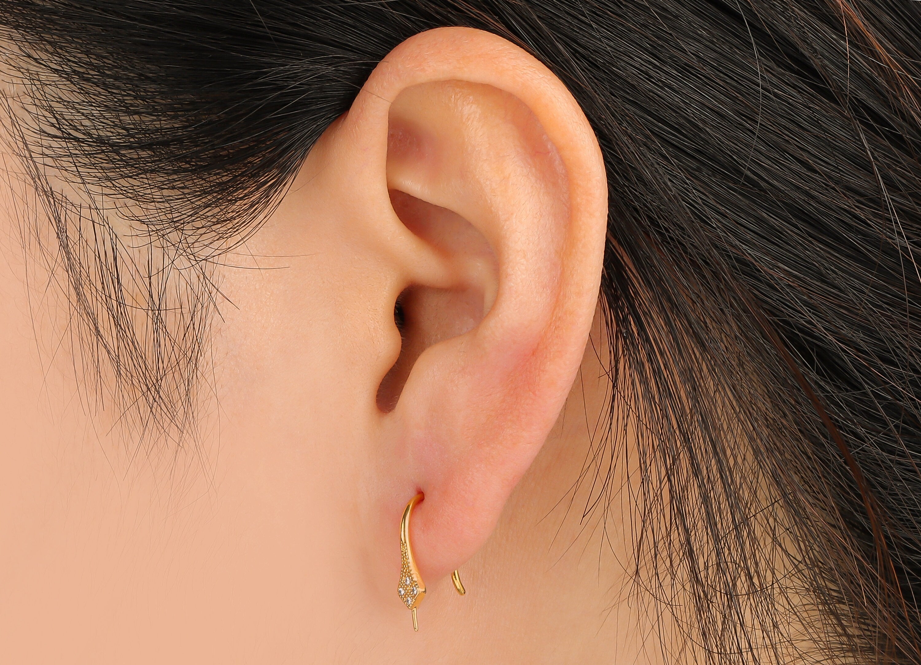 Brass Earring Wires With Zircons - Gold Earring Hooks - 18K Real Gold Plated Brass - Jewellery Making Supplies - 15.97x8.24x1.41mm - RGP3755 - DOMEDBAZAAR