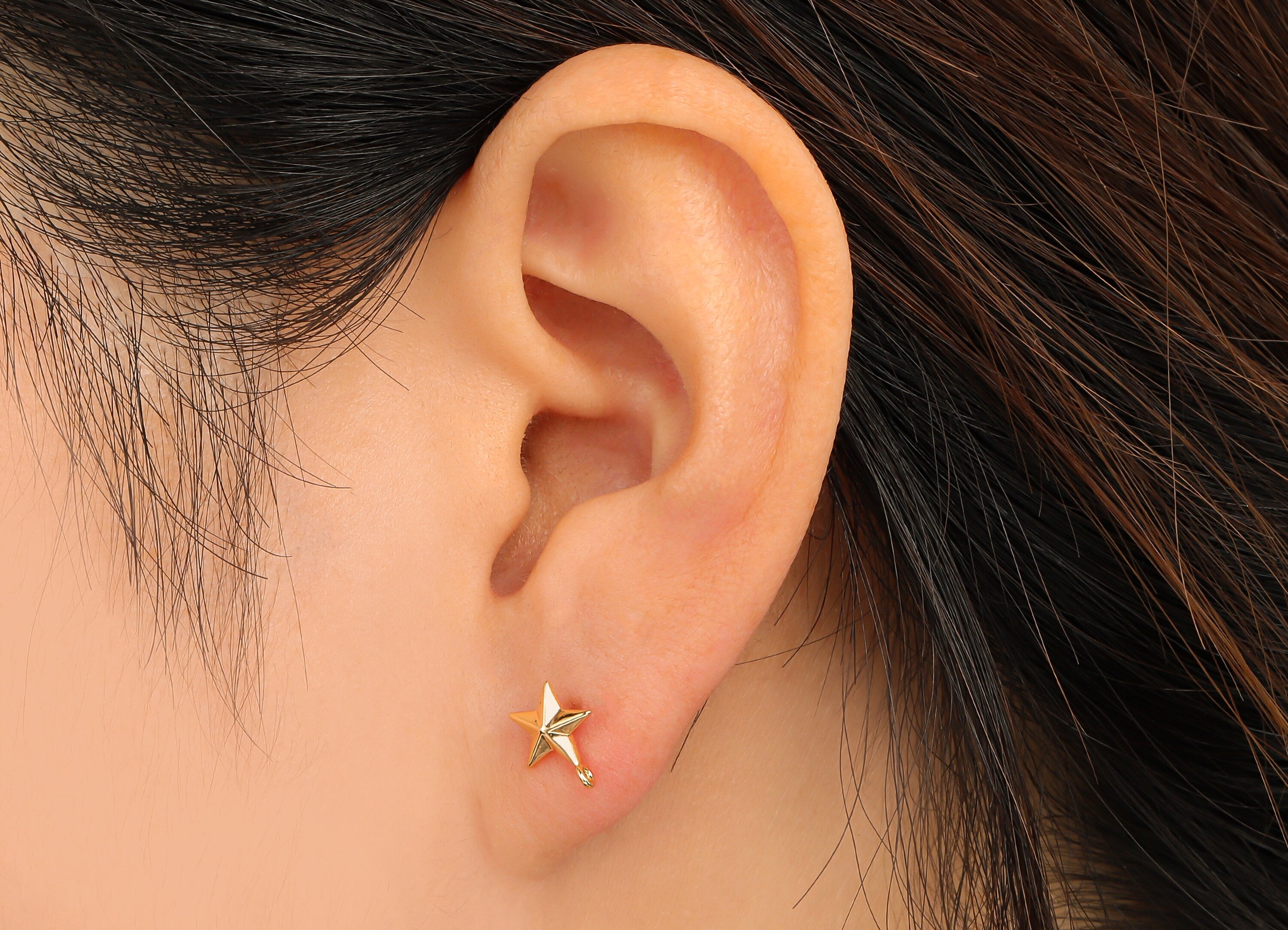 Brass Mini Star Stud Earrings with Loop - Gold Mini Star Earring Post - 18K Real Gold Plated Brass Studs - 9.02x7.3x2.5mm - RGP4709 - DOMEDBAZAAR