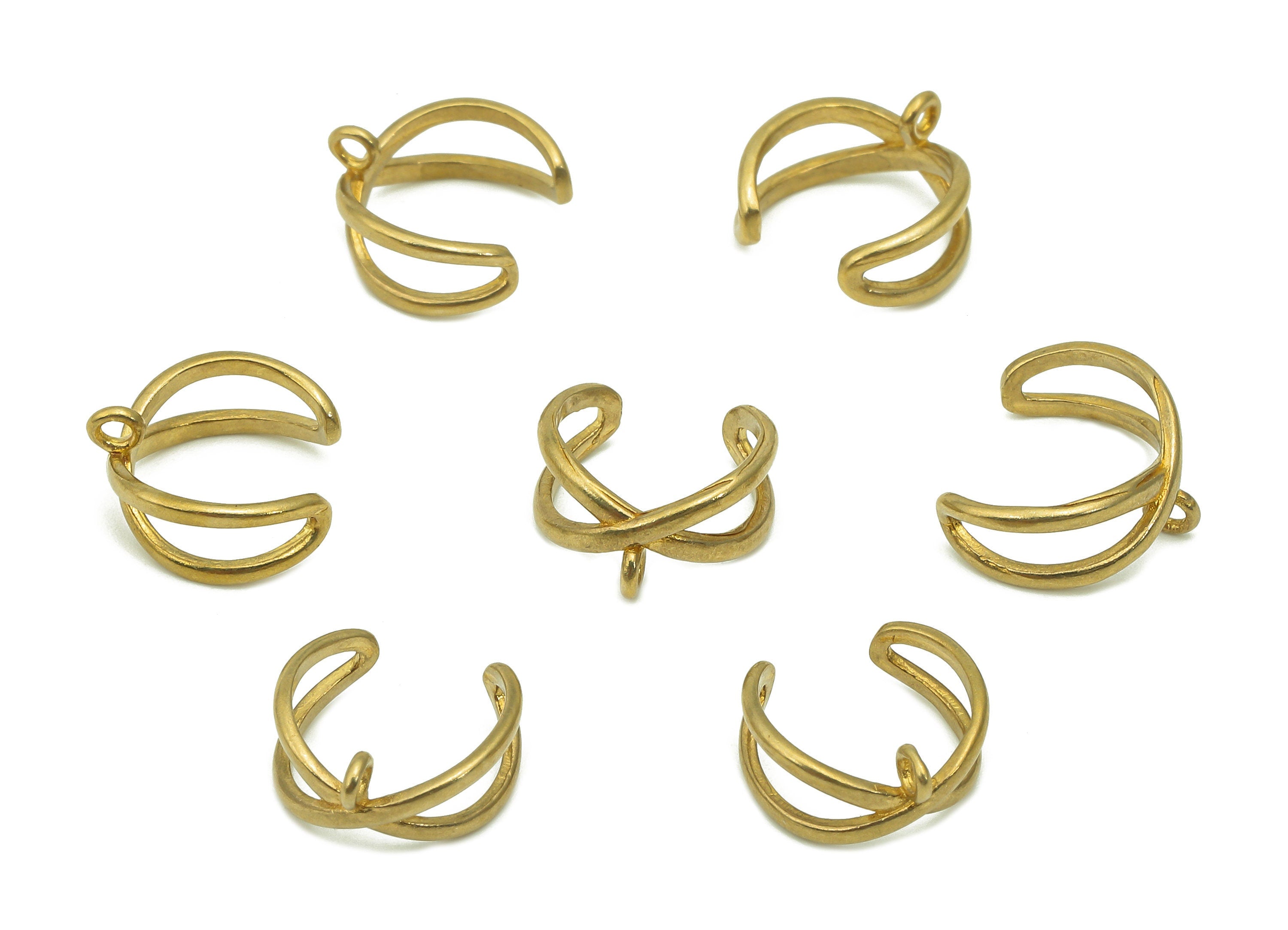 Brass Mini Open Round C Ring - Raw Brass X Cuff Earring With Loop - Hoop Hollow Ear Clip - Intersect Ear Cuff - 10.96x10.51x0.84mm - PP8097 - DOMEDBAZAAR