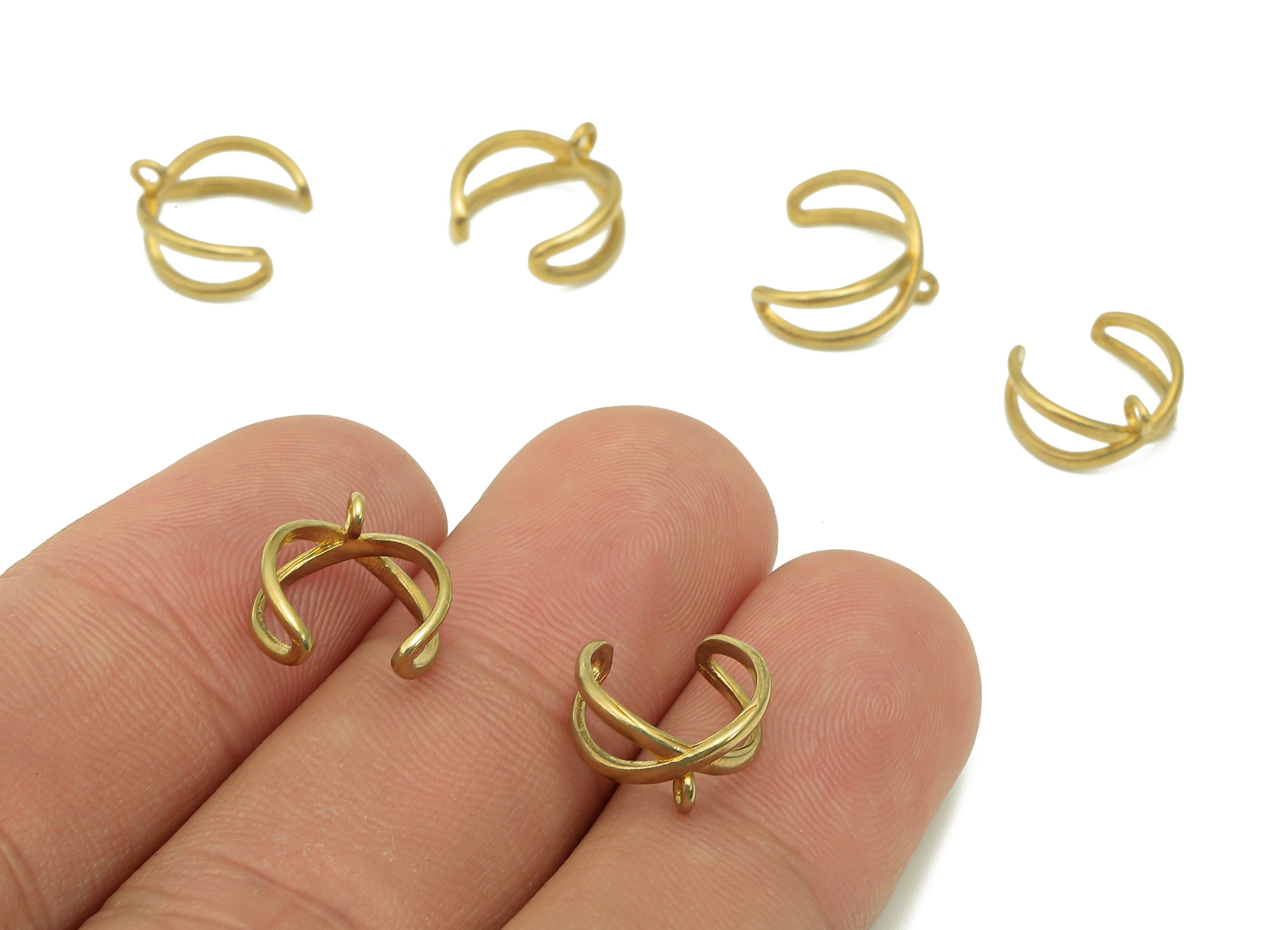 Brass Mini Open Round C Ring - Raw Brass X Cuff Earring With Loop - Hoop Hollow Ear Clip - Intersect Ear Cuff - 10.96x10.51x0.84mm - PP8097 - DOMEDBAZAAR