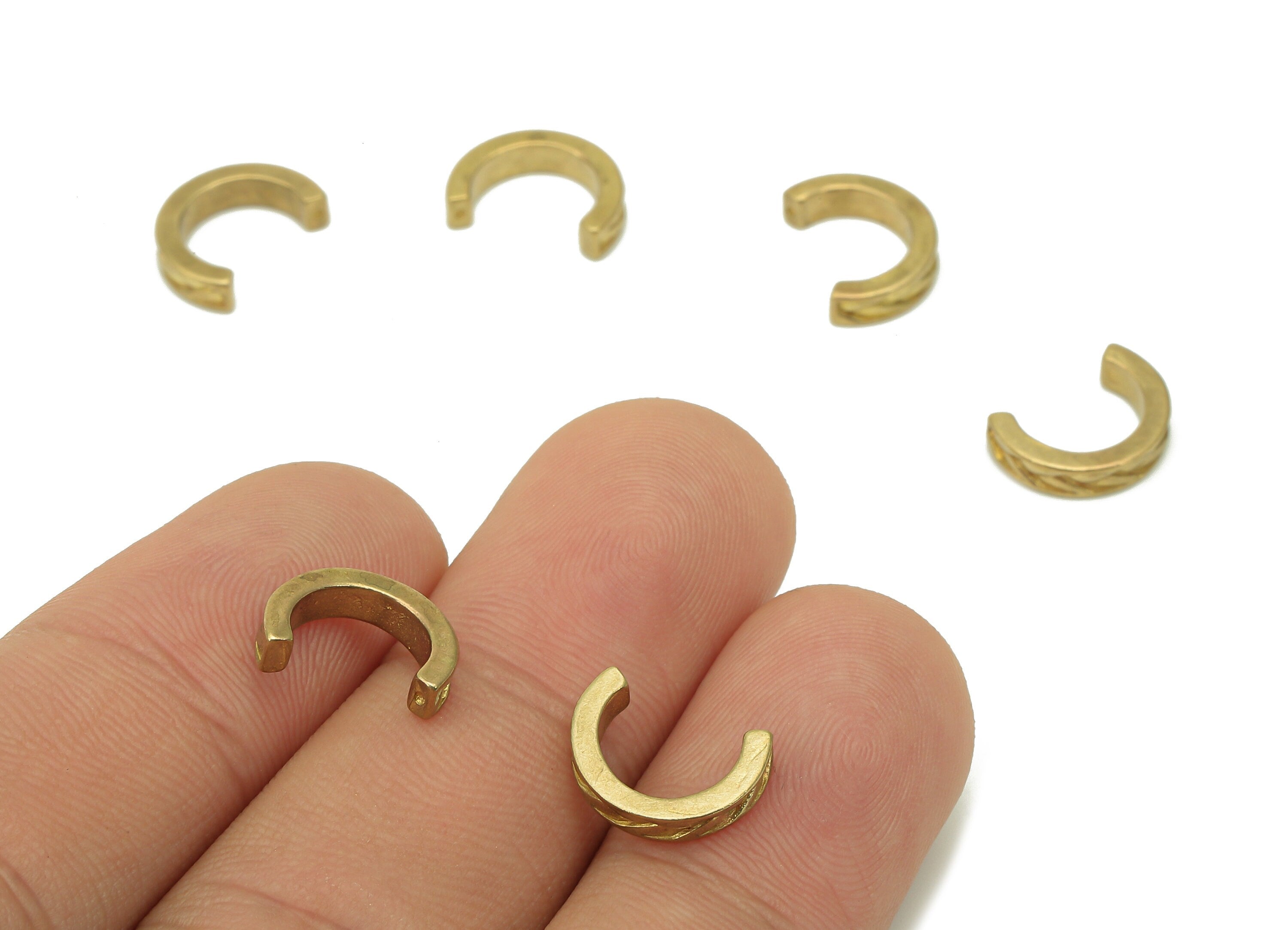 Brass Mini Open Round C Earring - Raw Brass Huggie Hoop - Thick Textured Ear Clip - Semicircle For Earring Stud - 11.6x8.6x1.6mm - PP8099 - DOMEDBAZAAR