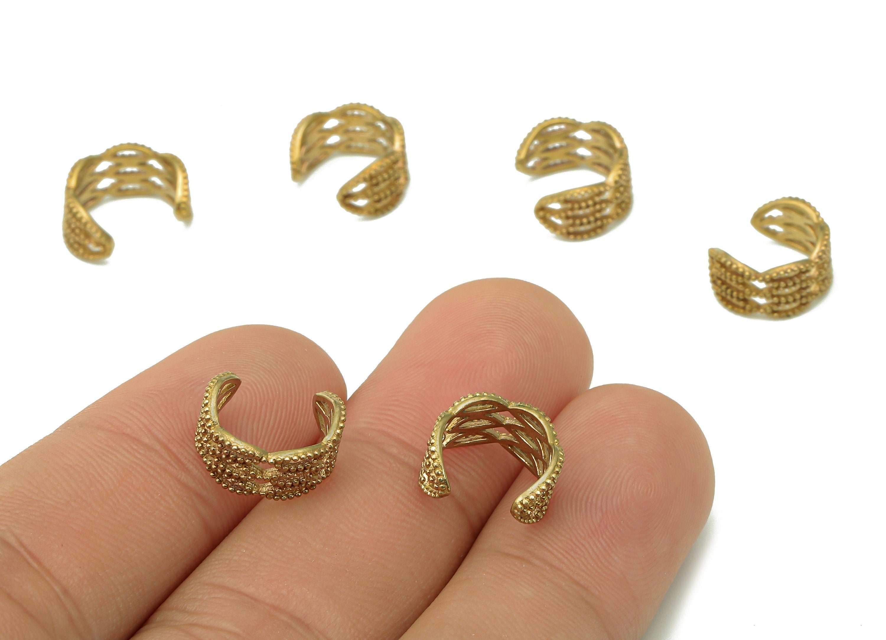 Brass Diamond Open Round C Ring - Raw Brass Hollow Ear Clip - Wide Hoop For Earring Stud - Pattern For Stud Earring - 12.4x10.3x1.1mm-PP8105 - DOMEDBAZAAR