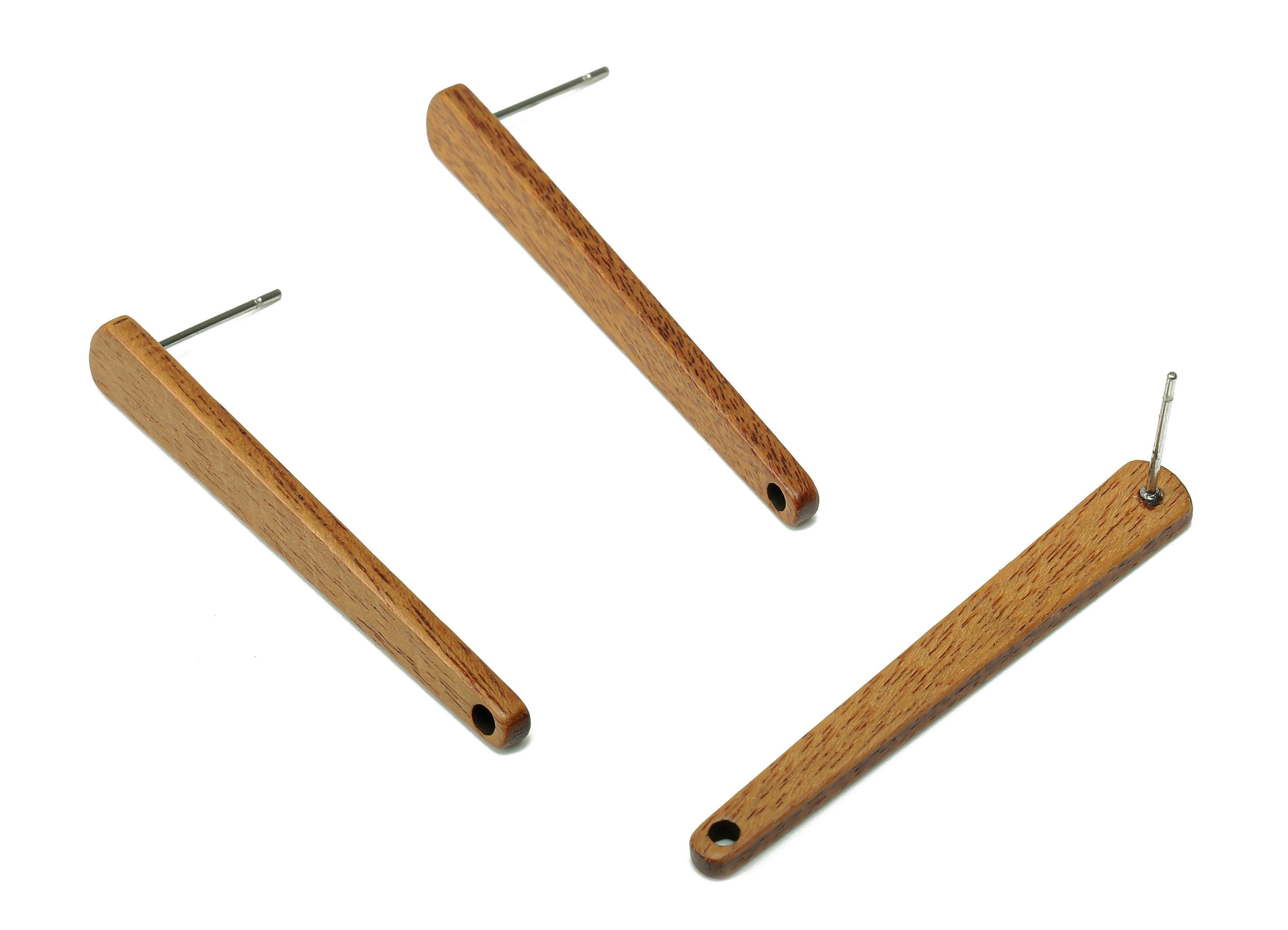 Natural Wooden Long Bar Stud Earring - Walnut Wood Rectangle Earring Post - Brown Stick - 316 Stainless Steel Stud - 42.7x5.6x2.5mm -BB1285 - DOMEDBAZAAR