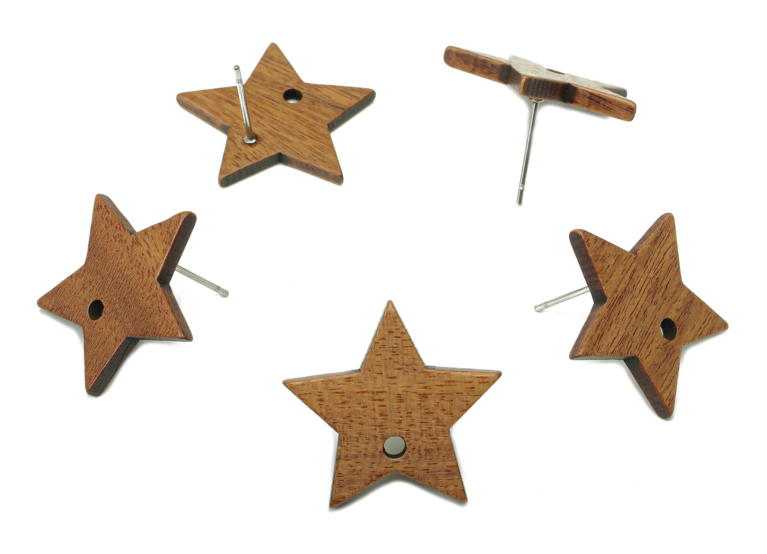 Natural Wooden Star Stud Earring - Walnut Wood Star Earring Post - Brown Star Charm - 316 Stainless Steel Stud - 20.7x20.2x2.2mm - BB1286 - DOMEDBAZAAR