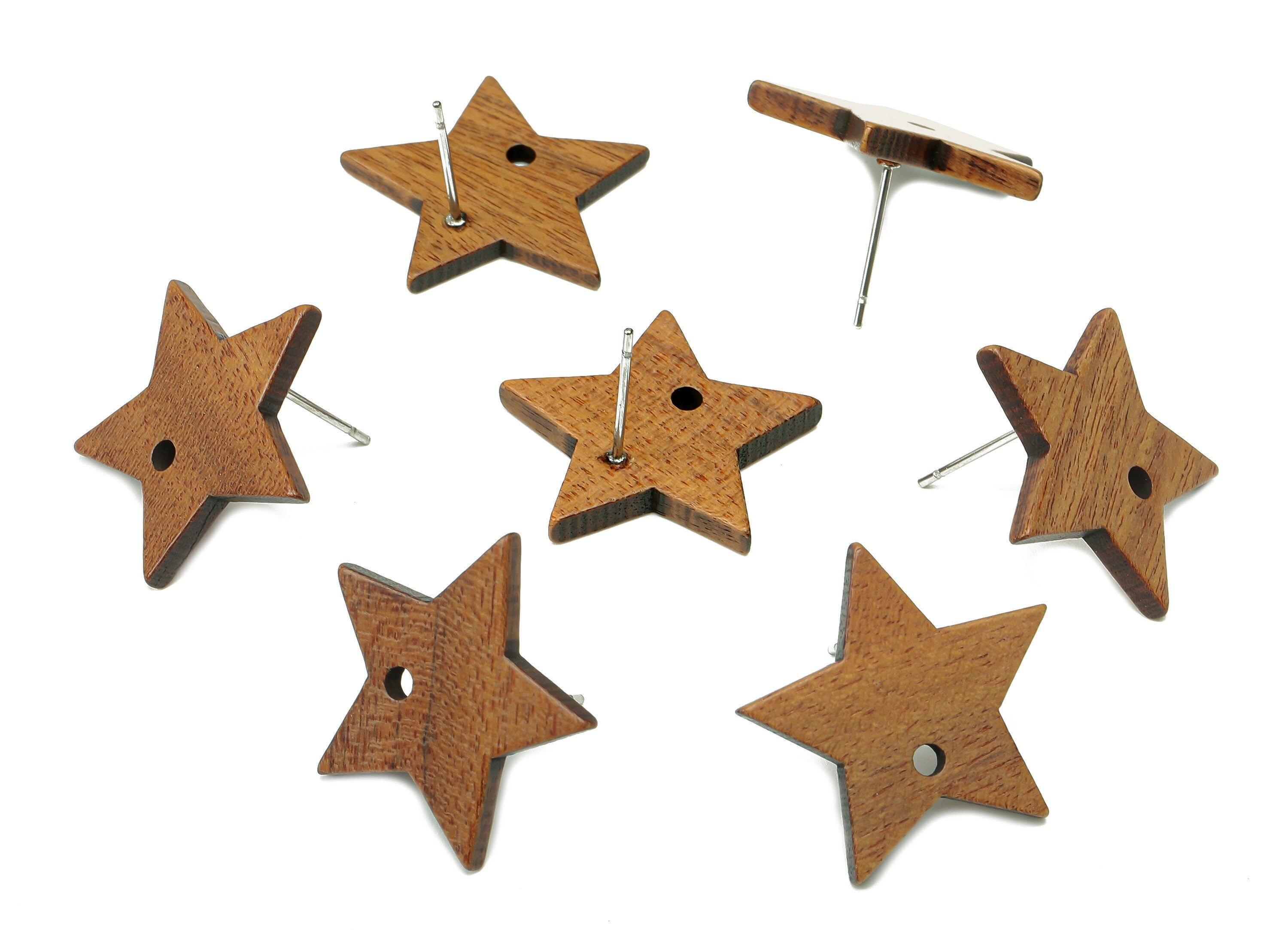 Natural Wooden Star Stud Earring - Walnut Wood Star Earring Post - Brown Star Charm - 316 Stainless Steel Stud - 20.7x20.2x2.2mm - BB1286 - DOMEDBAZAAR