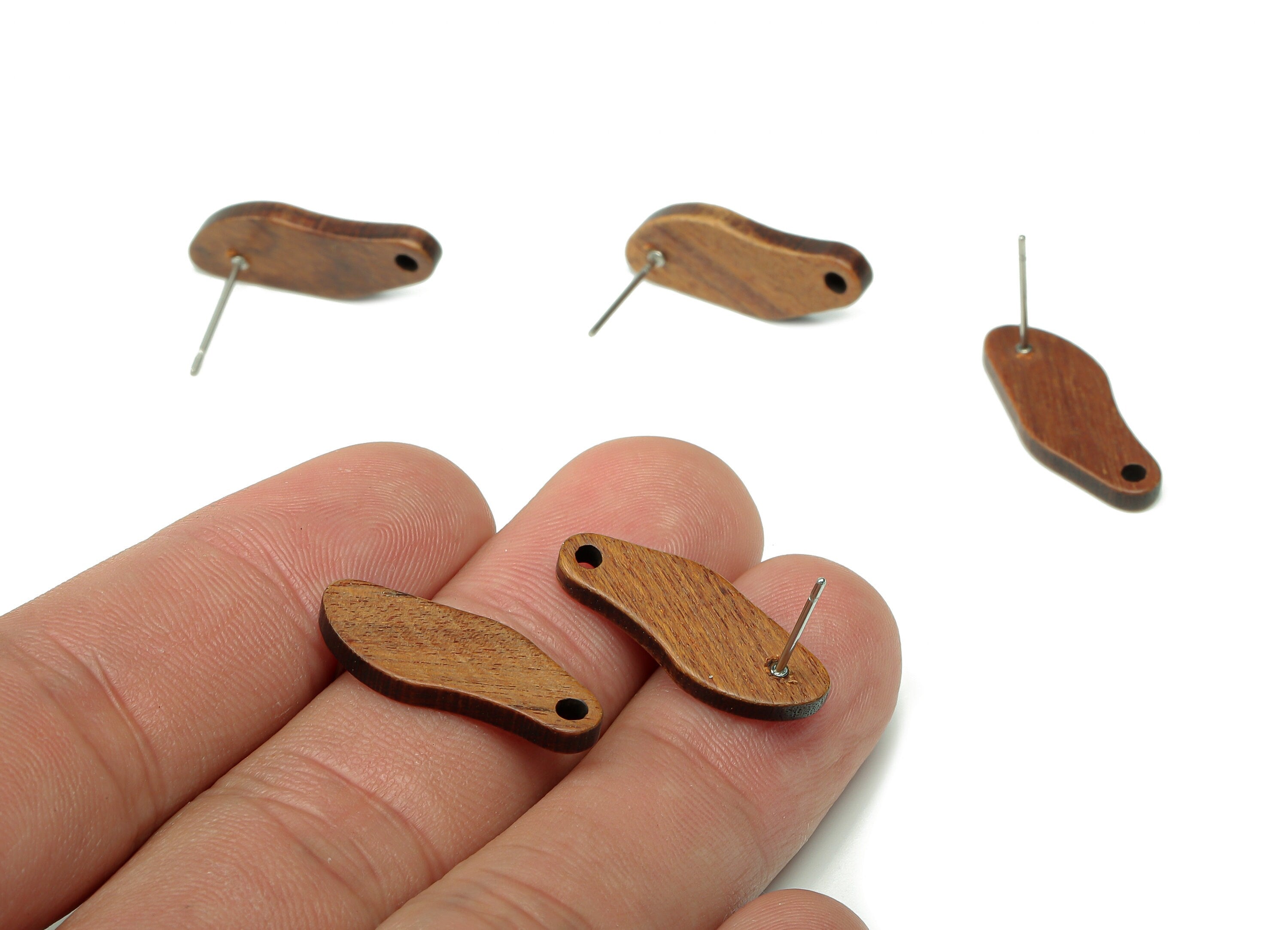 Natural Wooden Irregular Stud Earring - Walnut Wood Earring Post - Brown Geometry Charm - 316 Stainless Steel Stud - 22.7x8.7x2.2mm - BB1291 - DOMEDBAZAAR