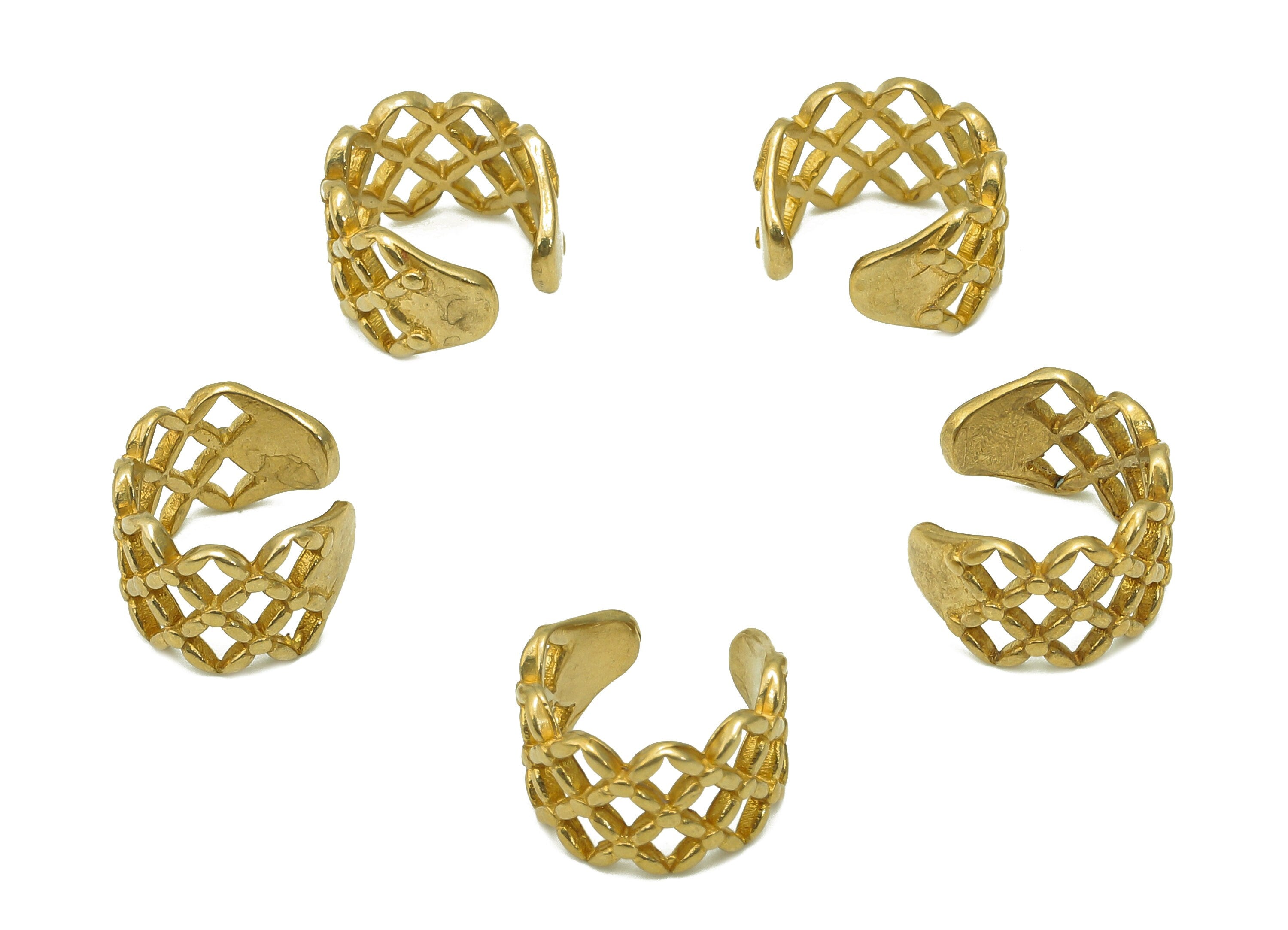 Brass Knitting Open Round C Ring - Raw Brass Knit Cuff Ear - Braid Hoop Hollow Ear Clip - Mesh Earring Cuff - 12.01x11.1x1.15mm - PP8110 - DOMEDBAZAAR