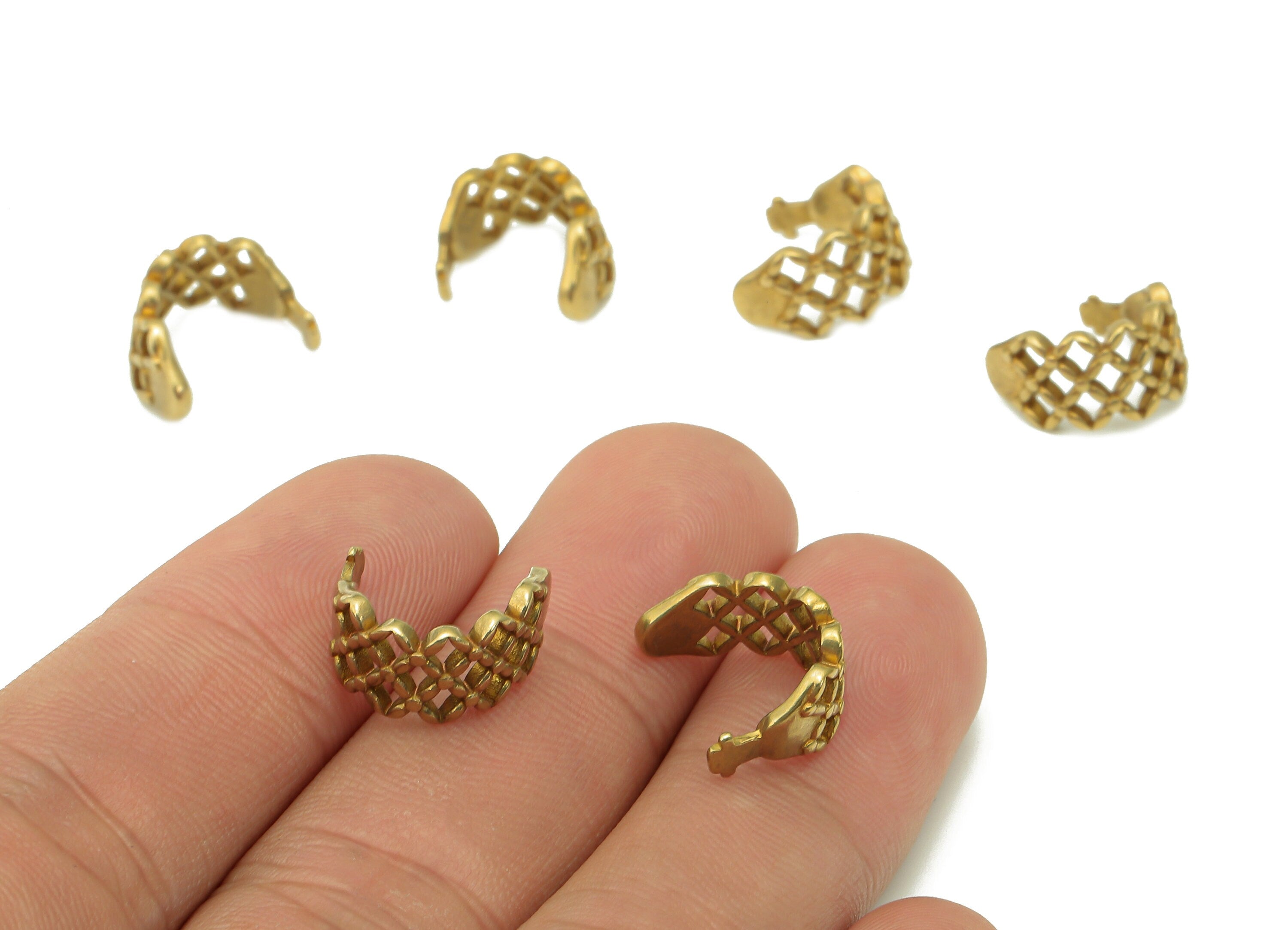 Brass Diamond Open Round C Ring - Raw Brass Circle Cuff Ear - Wide Hoop Hollow Ear Clip - Mesh Earring Cuff - 13.03x11.05x1.52mm - PP8113 - DOMEDBAZAAR