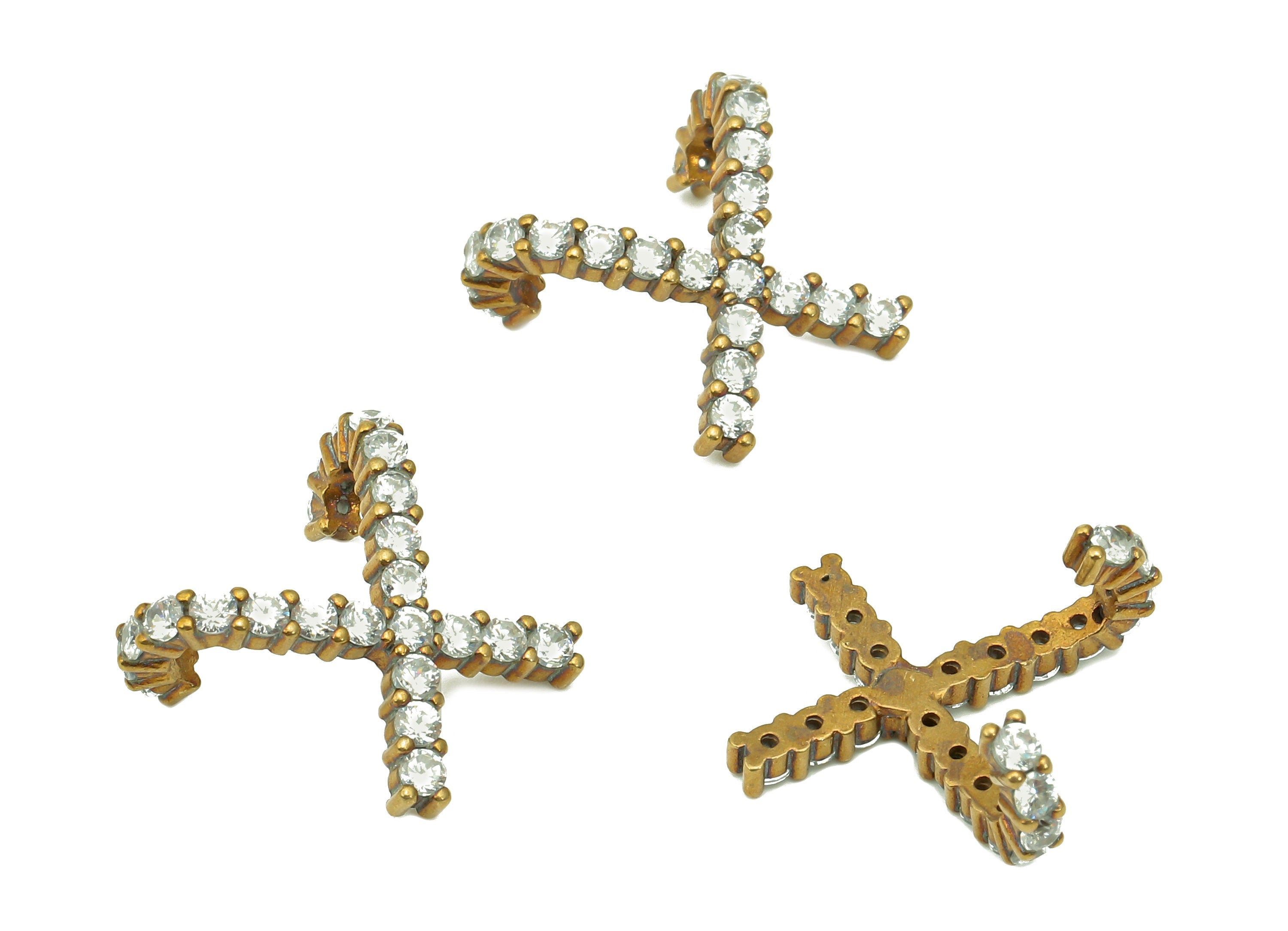 Brass Open X Ring - Raw Brass Earring Charm With Zircon - Intersect For Stud Earring - Gift For Her - 15.86x16.44x2.08mm - PP8118 - DOMEDBAZAAR