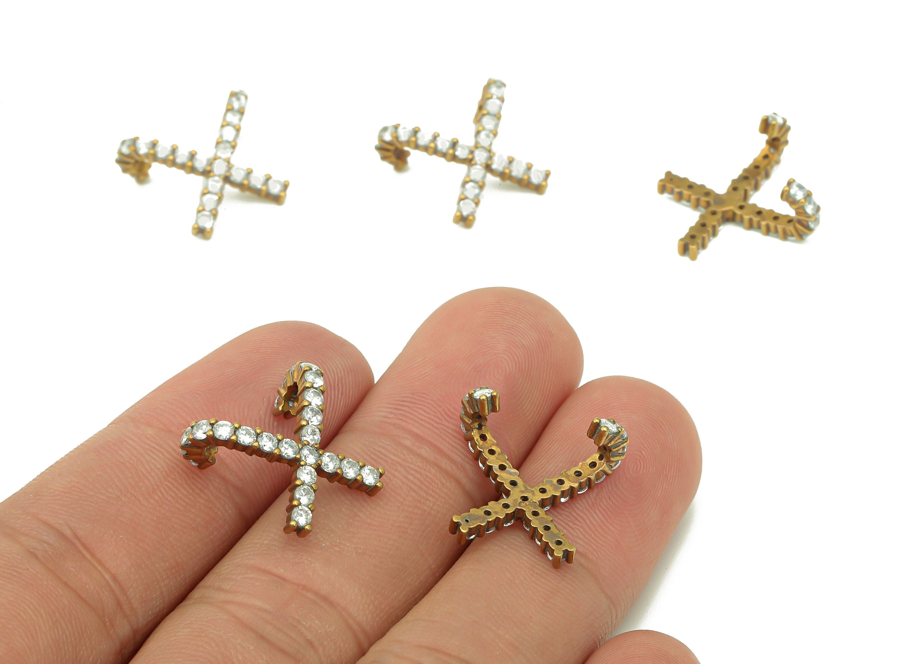 Brass Open X Ring - Raw Brass Earring Charm With Zircon - Intersect For Stud Earring - Gift For Her - 15.86x16.44x2.08mm - PP8118 - DOMEDBAZAAR