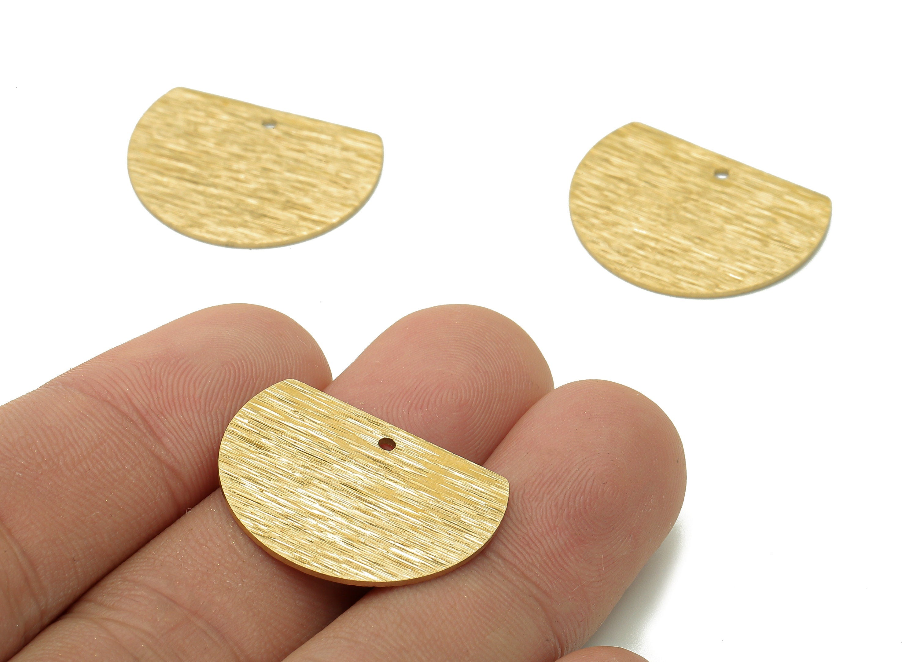 Brass Half Round Earring Charms - Raw Brass Textured Semicircle Pendant - Earring Findings - Stamping Blank - 25.1x19x0.8mm - PP8000 - DOMEDBAZAAR