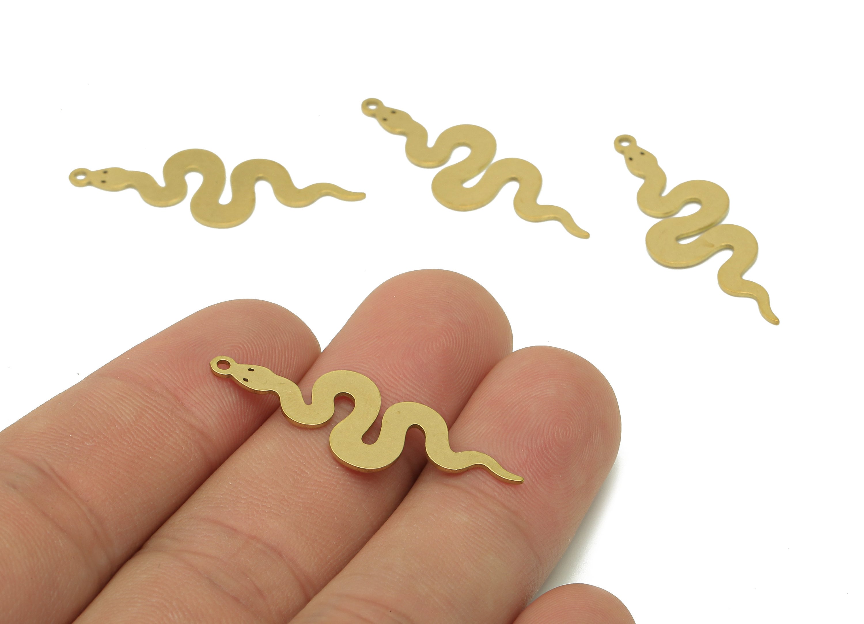 Brass Snake Earring Charms - Raw Brass Snake Earring - Pendant With Loop - Stamping Blank Snake Charm - 39.7x17x0.6mm - PPZ0189 - DOMEDBAZAAR