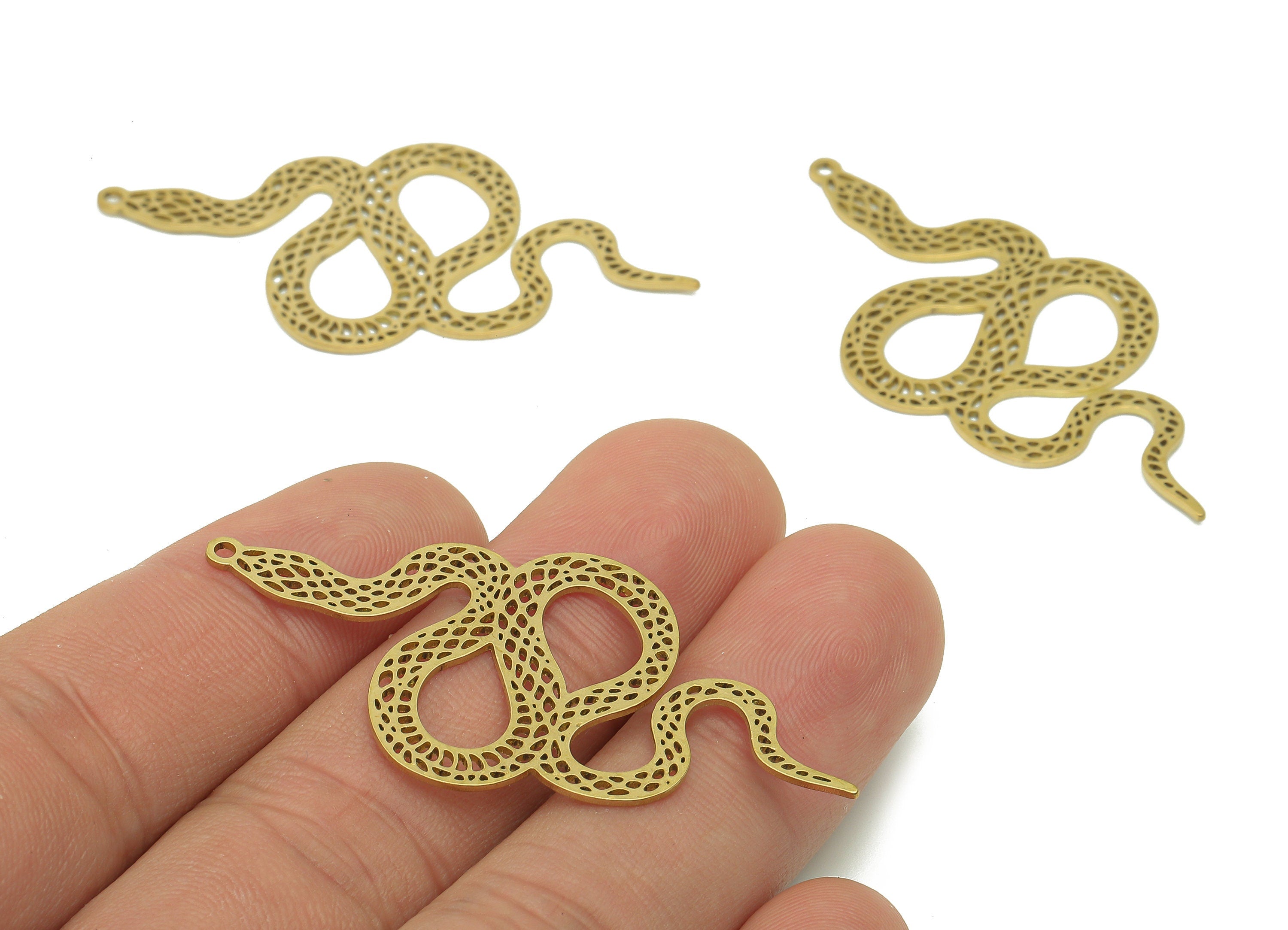 Brass Snake Earring Charms - Raw Brass Snake Cutout Earring - Pendant With Loop - Hollow Snake Charm - 51.8x26.5x0.7mm - PPZ0193 - DOMEDBAZAAR