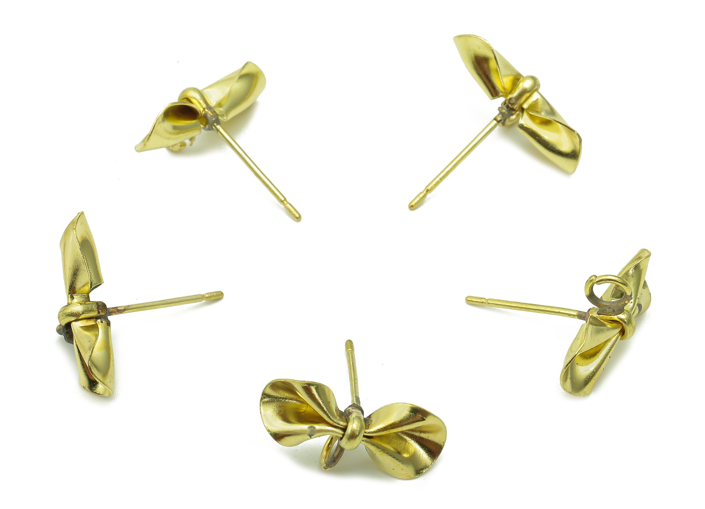 Brass Bow-Knot Earrings Stud - Raw Brass Tie Earring Post - Stud Earring With Loop - 925 Silver Needles Charm - 16x15.7x0.6mm -PP8007 - DOMEDBAZAAR