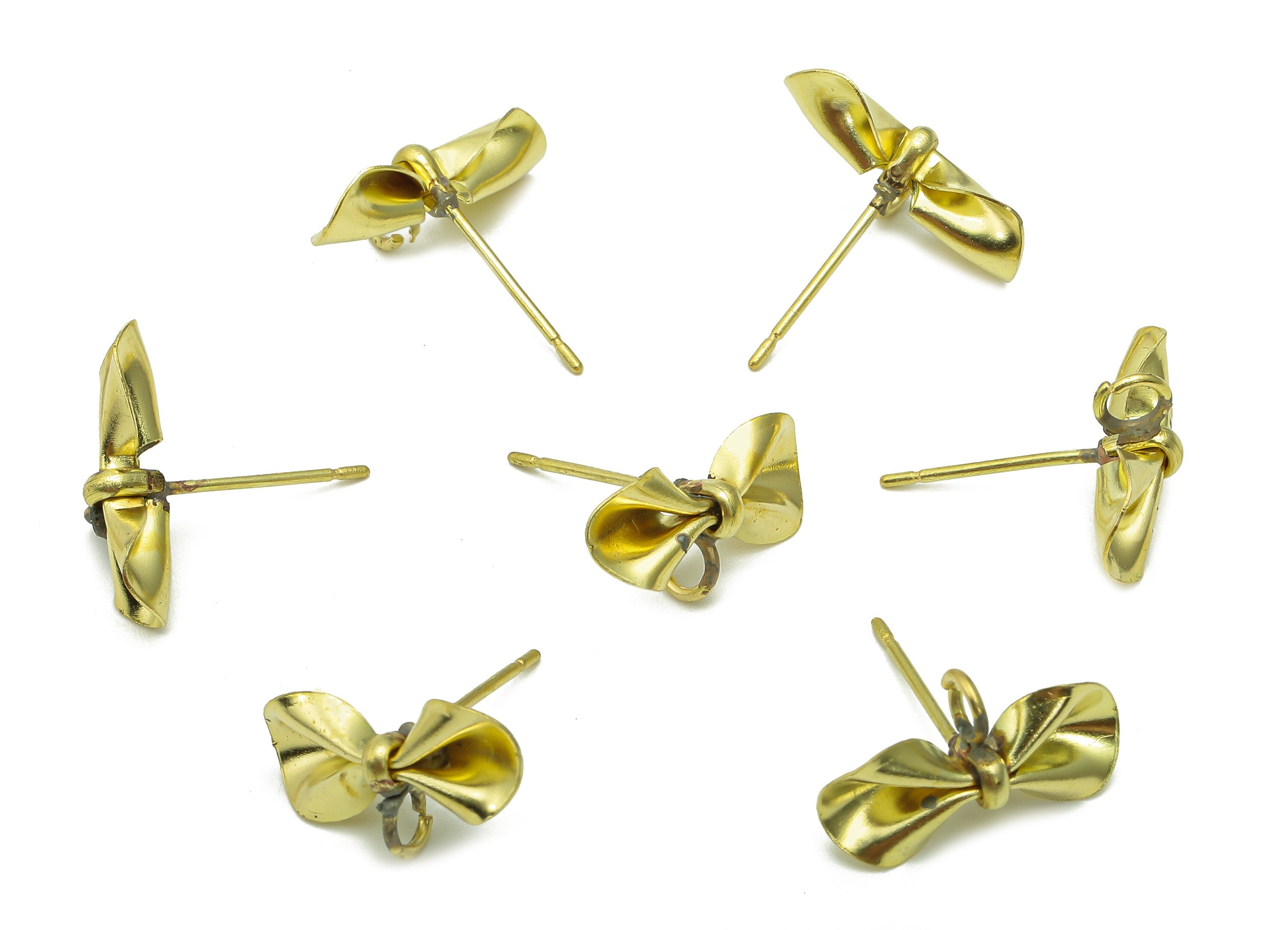 Brass Bow-Knot Earrings Stud - Raw Brass Tie Earring Post - Stud Earring With Loop - 925 Silver Needles Charm - 16x15.7x0.6mm -PP8007 - DOMEDBAZAAR