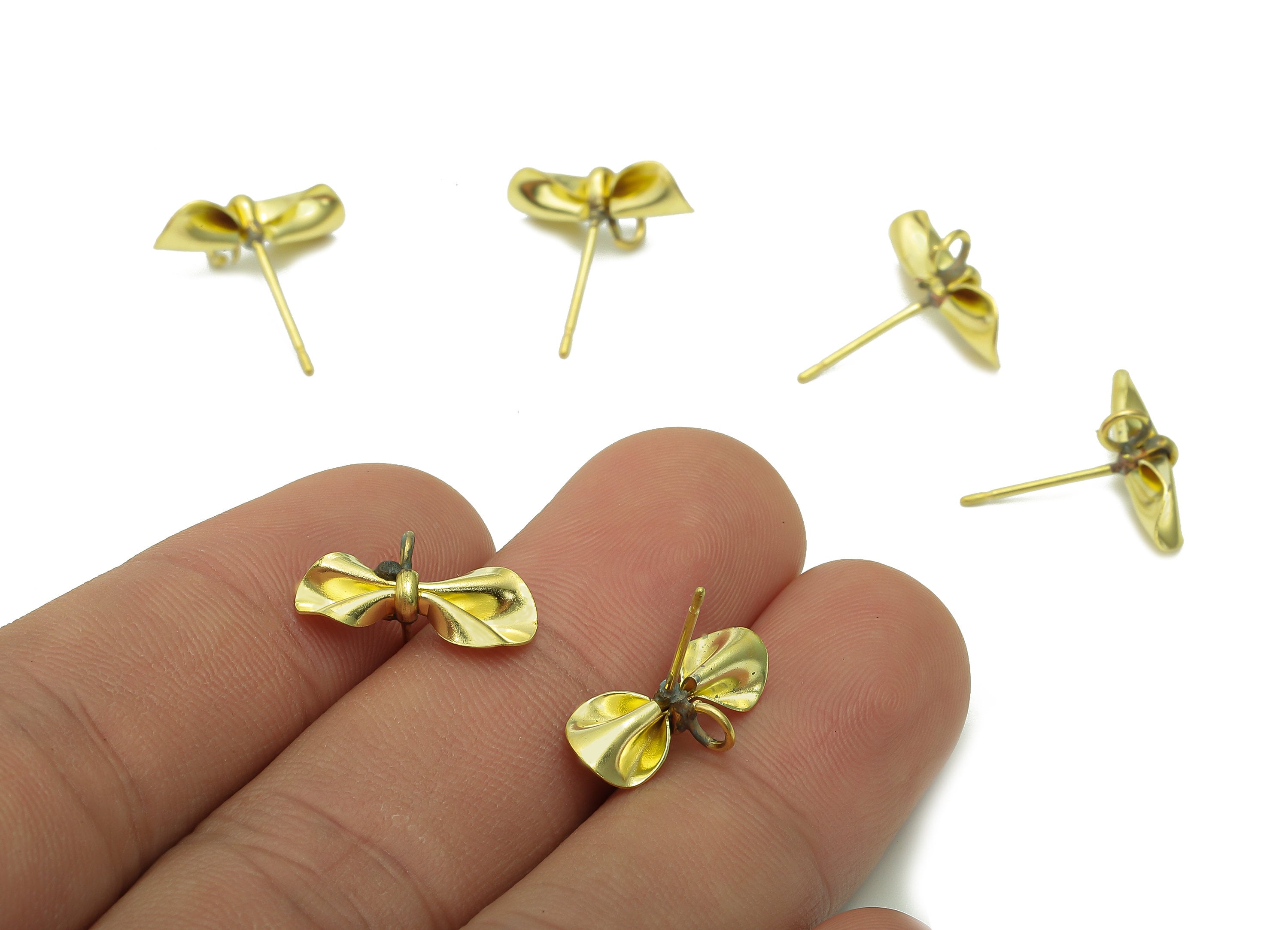 Brass Bow-Knot Earrings Stud - Raw Brass Tie Earring Post - Stud Earring With Loop - 925 Silver Needles Charm - 16x15.7x0.6mm -PP8007 - DOMEDBAZAAR