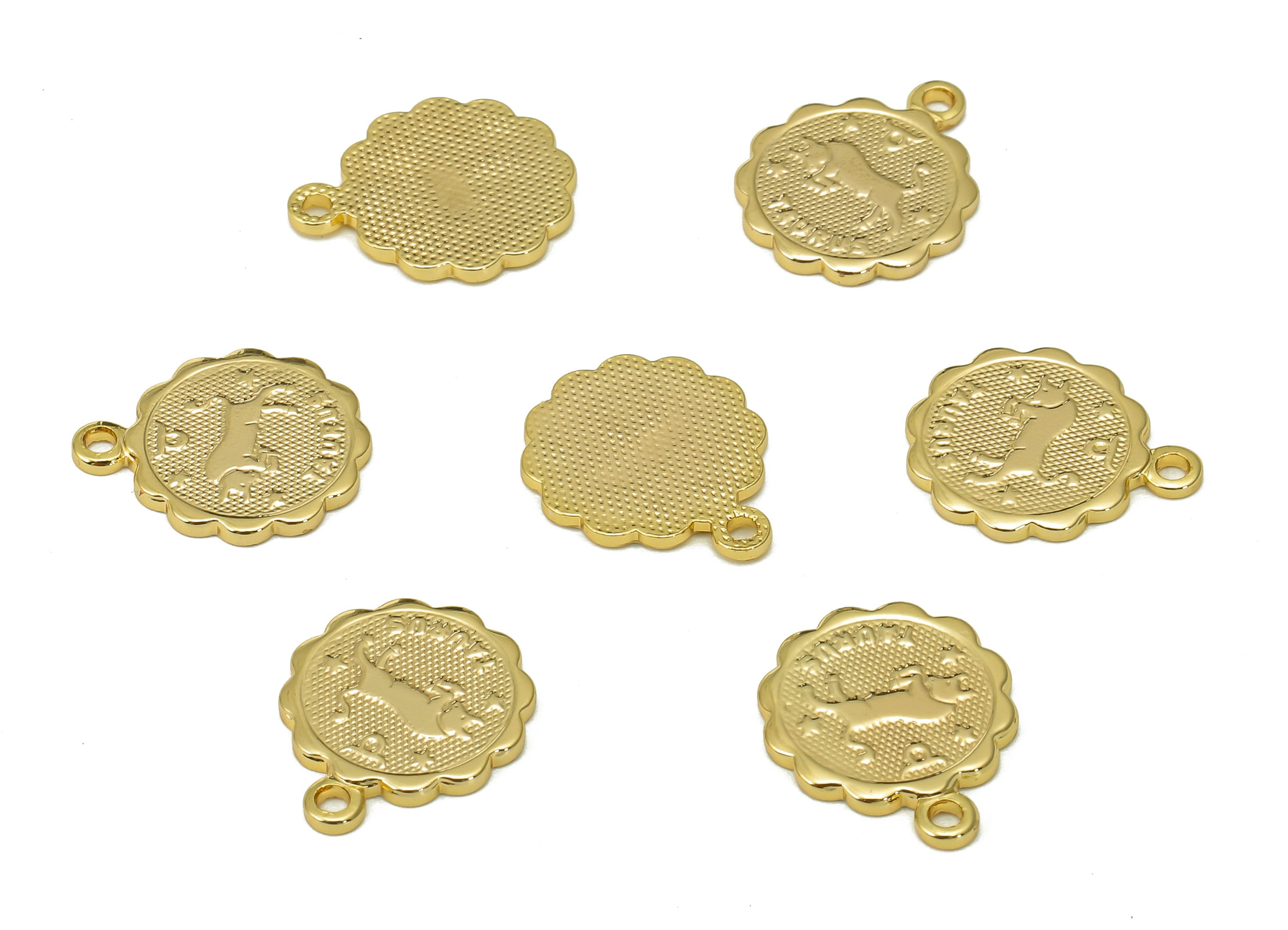 Brass Taurus Round Earring Charm - Horoscopes Necklace With Loop - Zodiac Coin Pendant - 18K Real Gold Plating - 14.1x11.4x1mm - RGP5504B - DOMEDBAZAAR