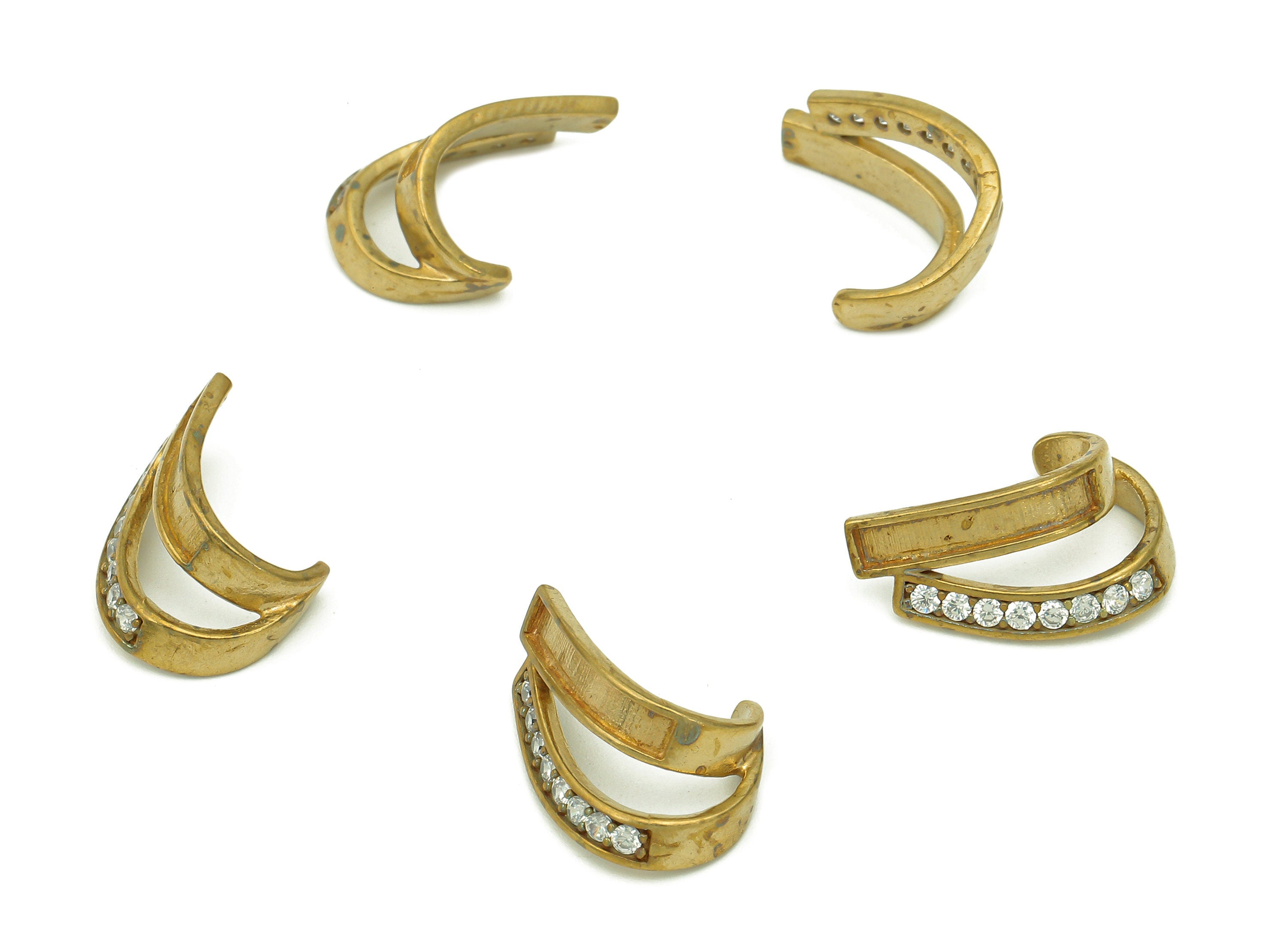 Brass Open Round J Ring - Raw Brass Curved With Zircon - Hollow Hoop For Stud Earring - Gift For Her - 16.17x8.41x1.19mm - PP8120 - DOMEDBAZAAR