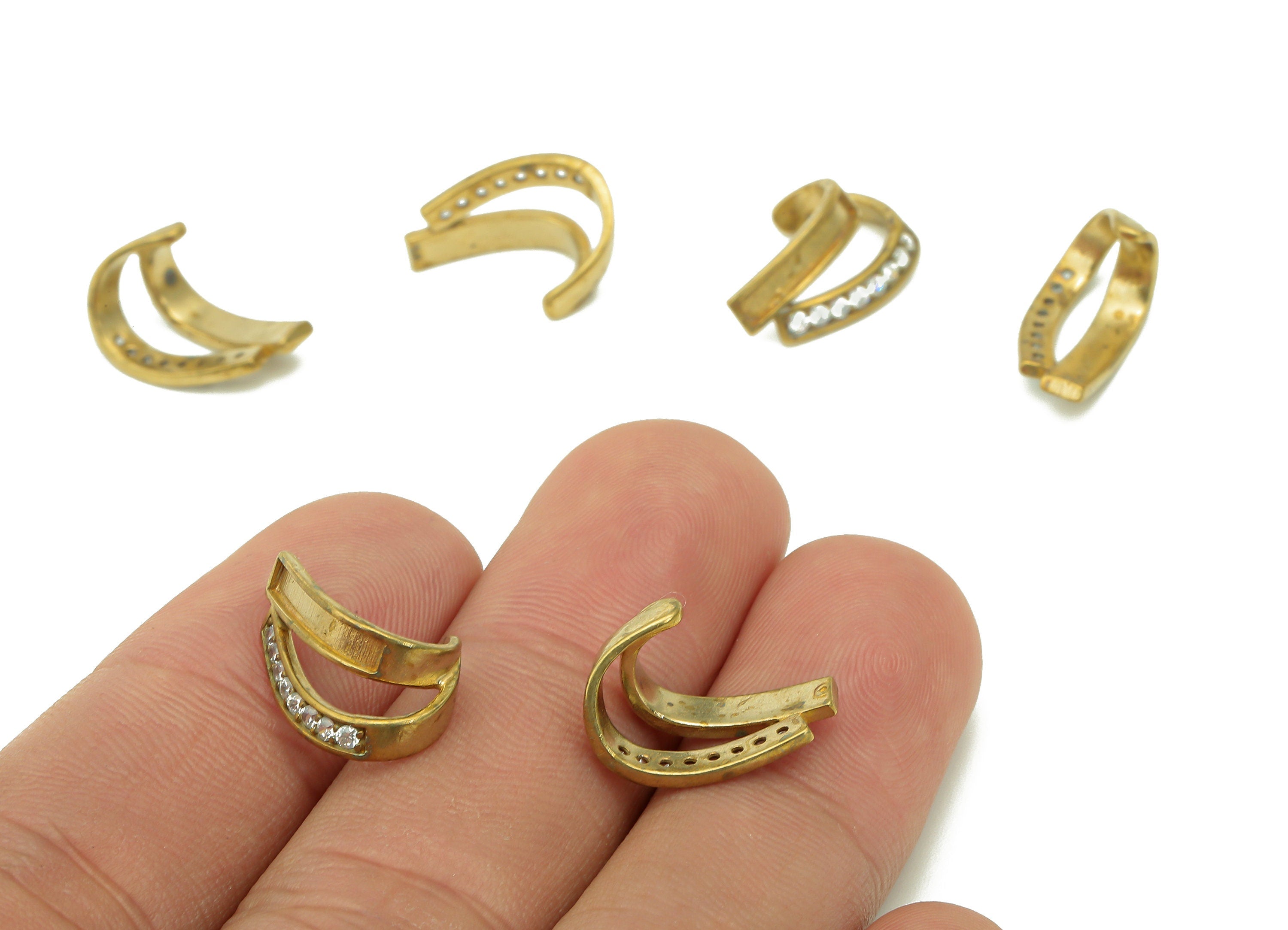 Brass Open Round J Ring - Raw Brass Curved With Zircon - Hollow Hoop For Stud Earring - Gift For Her - 16.17x8.41x1.19mm - PP8120 - DOMEDBAZAAR