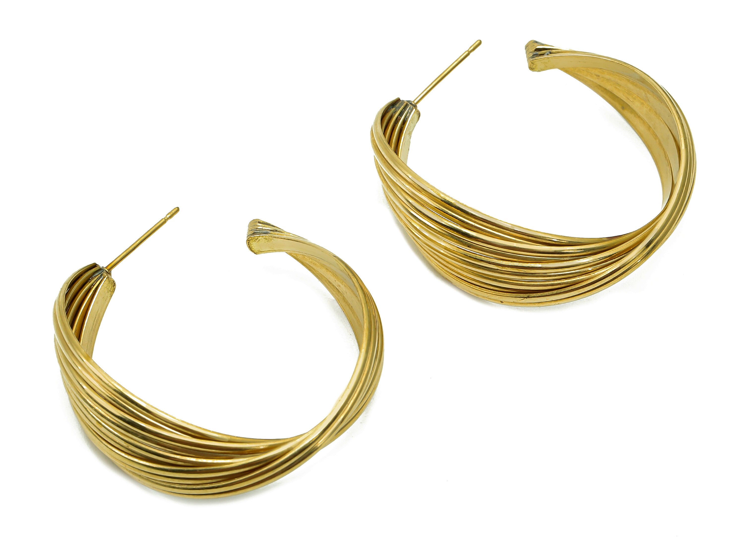 Brass Open Knot Earrings Hoop - Raw Brass C Earring Post - Tie Wide Hoop - Brass Wires Stud Earring - Brass Stud - 34.1x34.4x2.2mm - PP8011 - DOMEDBAZAAR