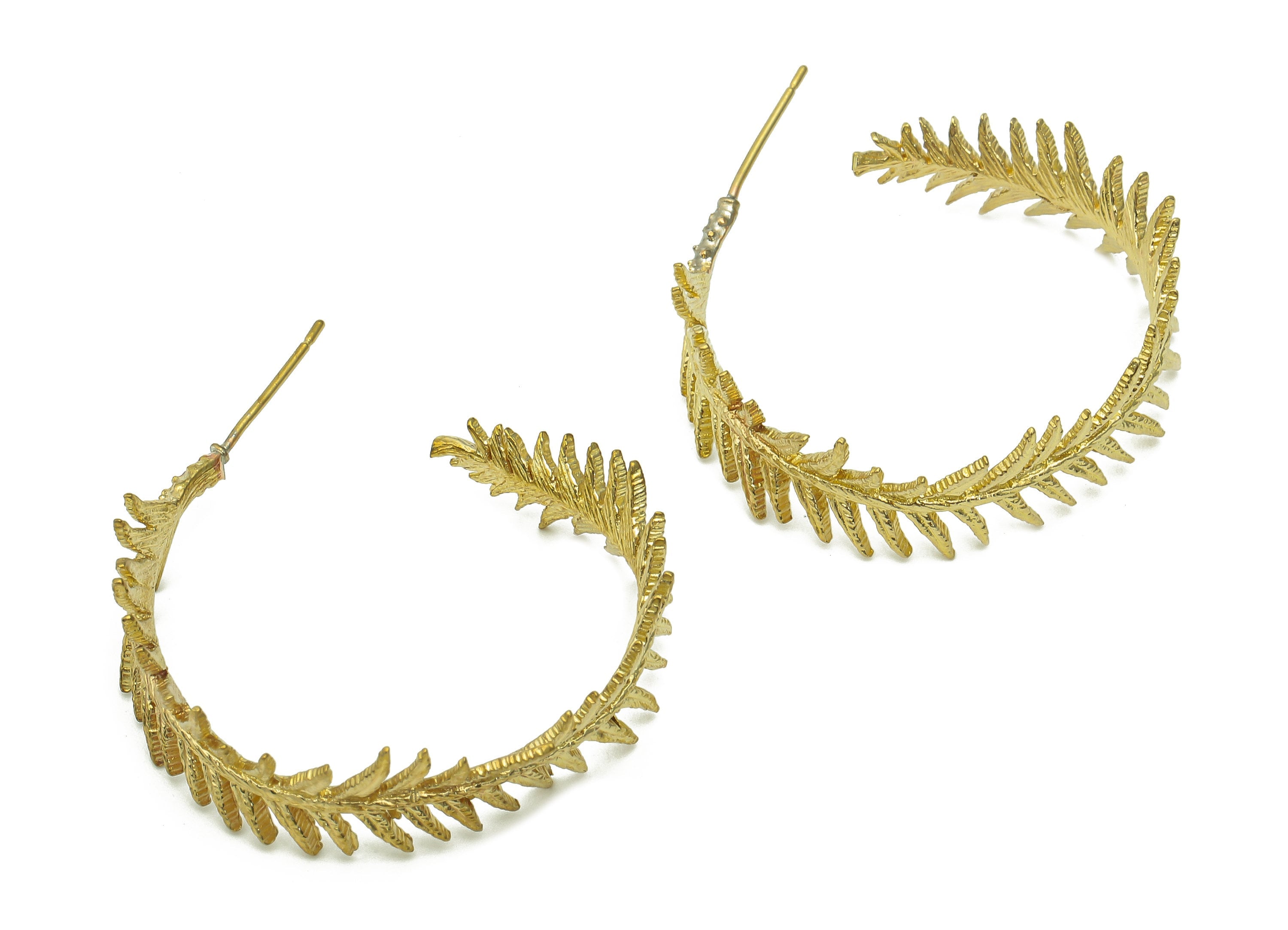 Brass Branch Hoop Earrings Stud - Raw Brass Leaf C Earring Post - Leaves Hoop Stud Earring - Brass Stud - 31.3x27.9x2mm - PP8013 - DOMEDBAZAAR