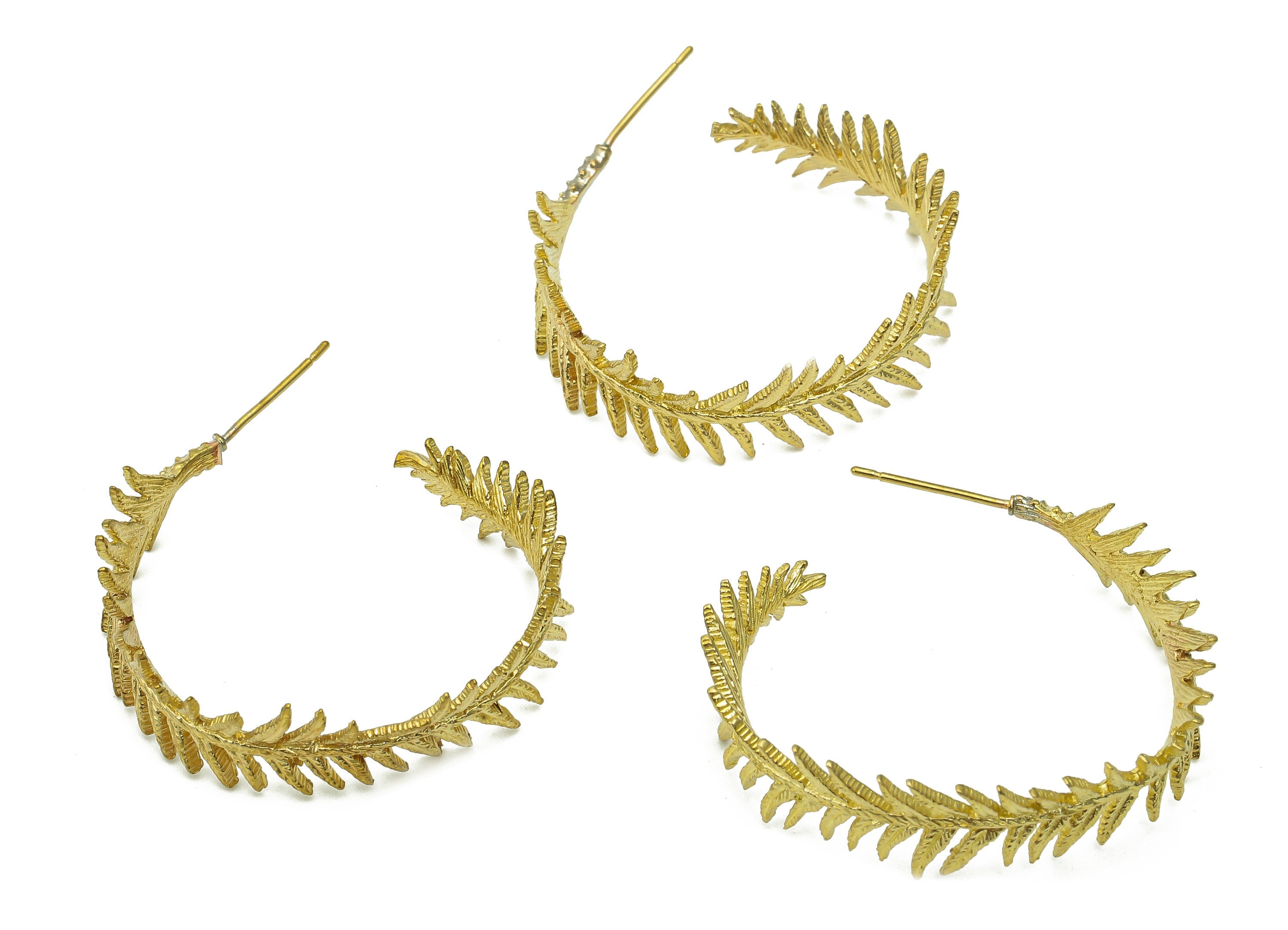 Brass Branch Hoop Earrings Stud - Raw Brass Leaf C Earring Post - Leaves Hoop Stud Earring - Brass Stud - 31.3x27.9x2mm - PP8013 - DOMEDBAZAAR