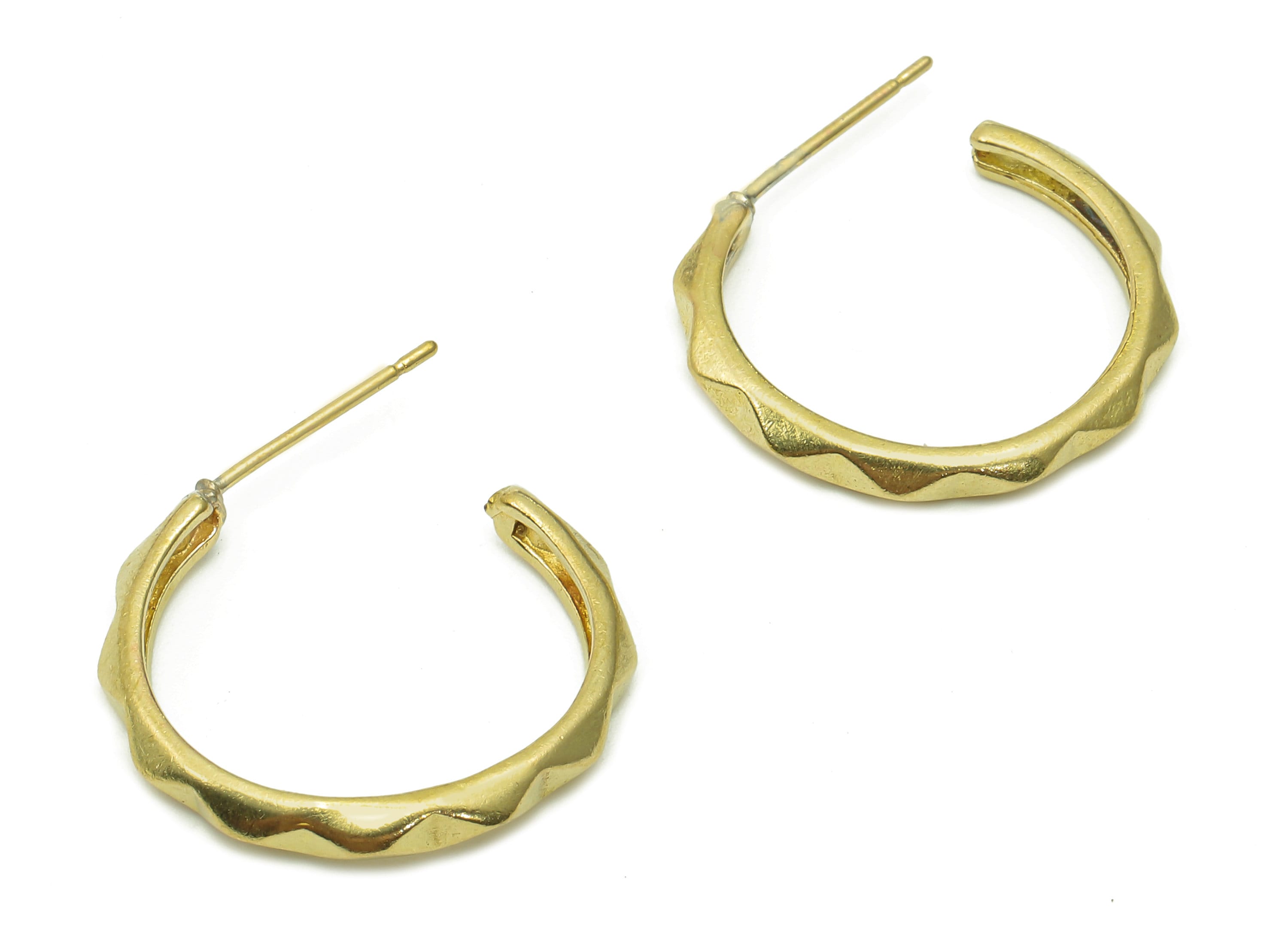 Brass Wavy Hoop Earrings Stud - Raw Brass C Earring Post - Thick Open Hoop - Ear Wires Stud Earring - Brass Stud - 22.4x18.1x1.4mm - PP8015 - DOMEDBAZAAR