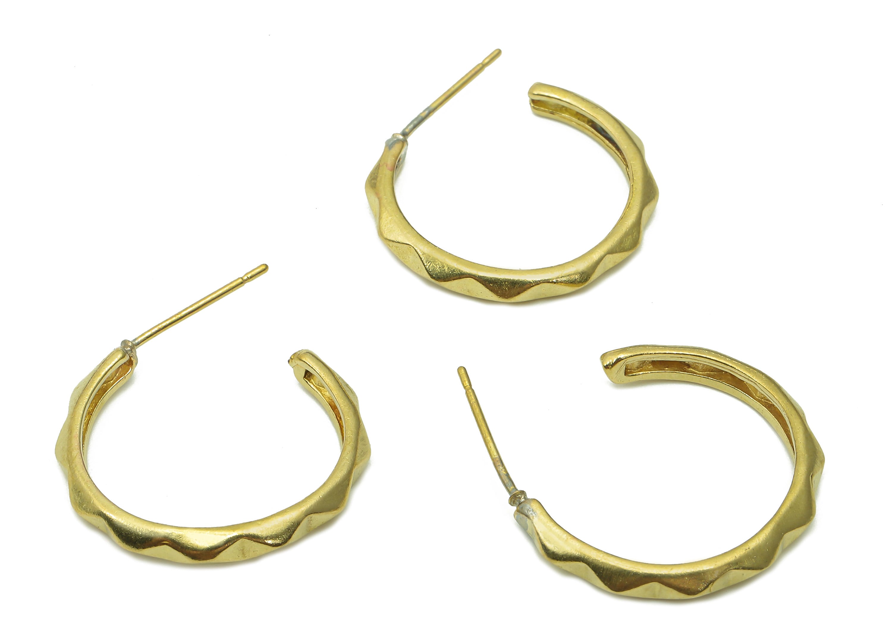 Brass Wavy Hoop Earrings Stud - Raw Brass C Earring Post - Thick Open Hoop - Ear Wires Stud Earring - Brass Stud - 22.4x18.1x1.4mm - PP8015 - DOMEDBAZAAR