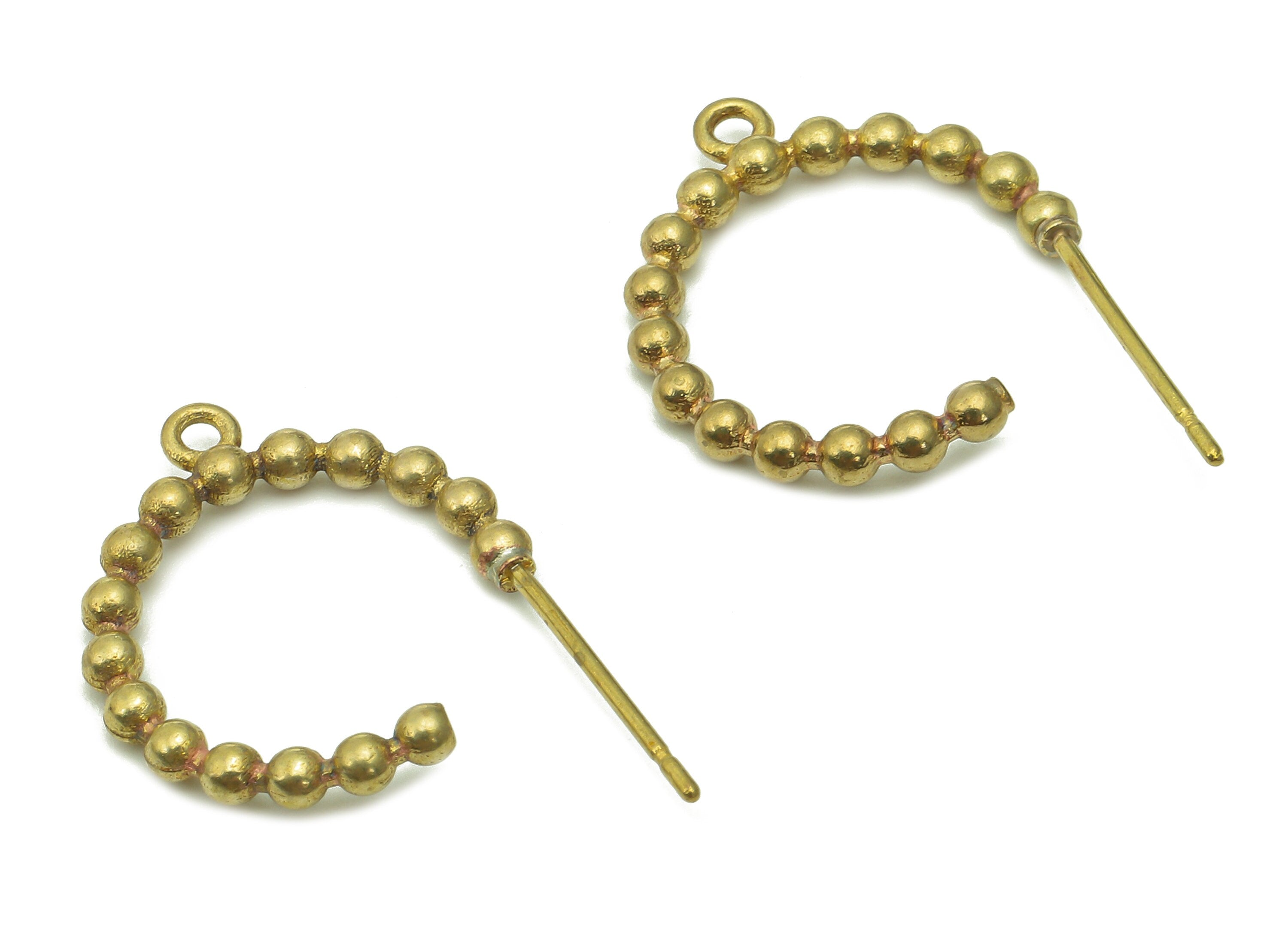 Brass Beads Hoop Earring - Raw Brass C Beads Earring Post - Open Hoop Stud Earring - Brass Stud With Loop - 16.3x14.6x2.1mm-PP8018 - DOMEDBAZAAR
