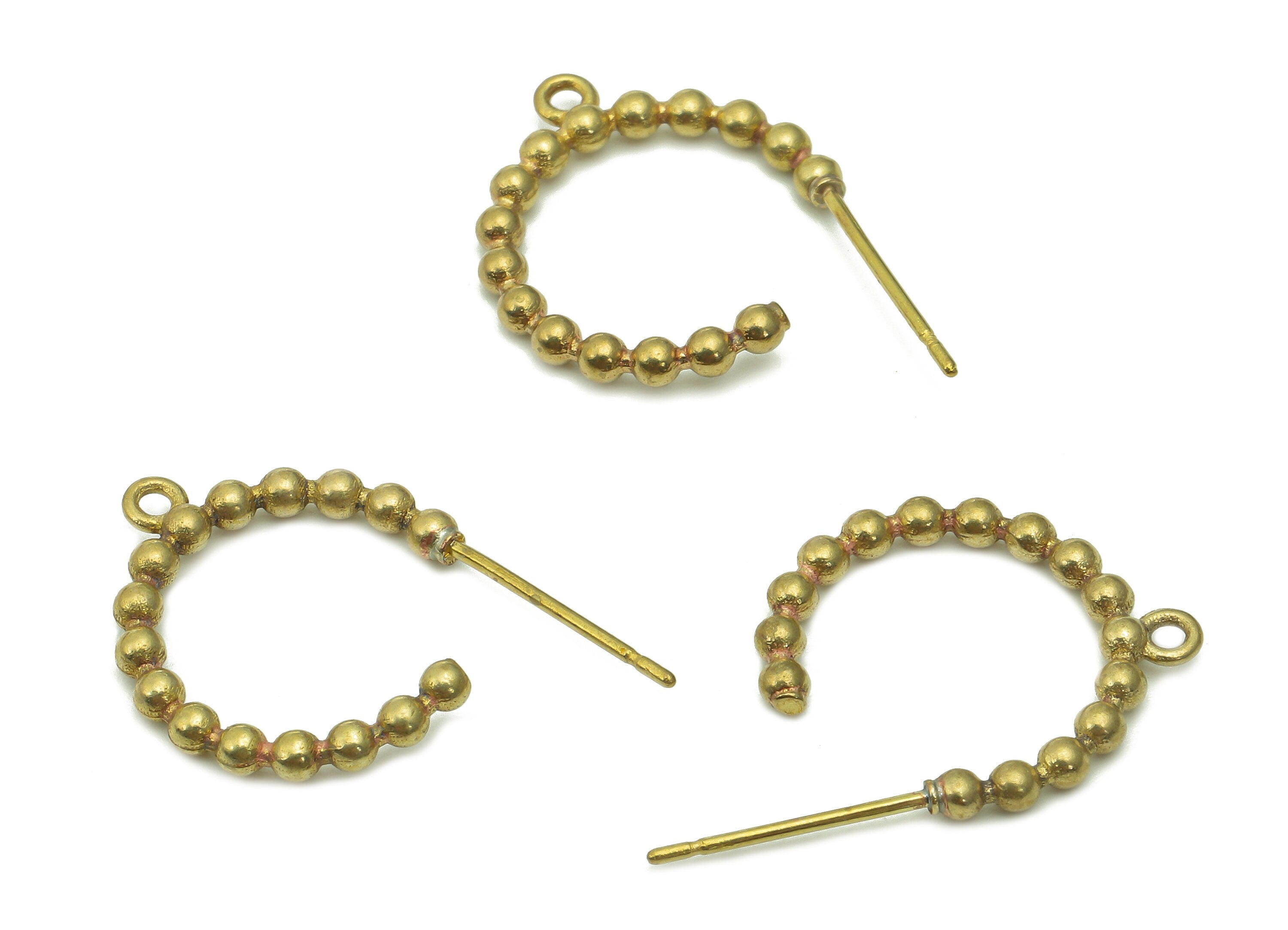 Brass Beads Hoop Earring - Raw Brass C Beads Earring Post - Open Hoop Stud Earring - Brass Stud With Loop - 16.3x14.6x2.1mm-PP8018 - DOMEDBAZAAR
