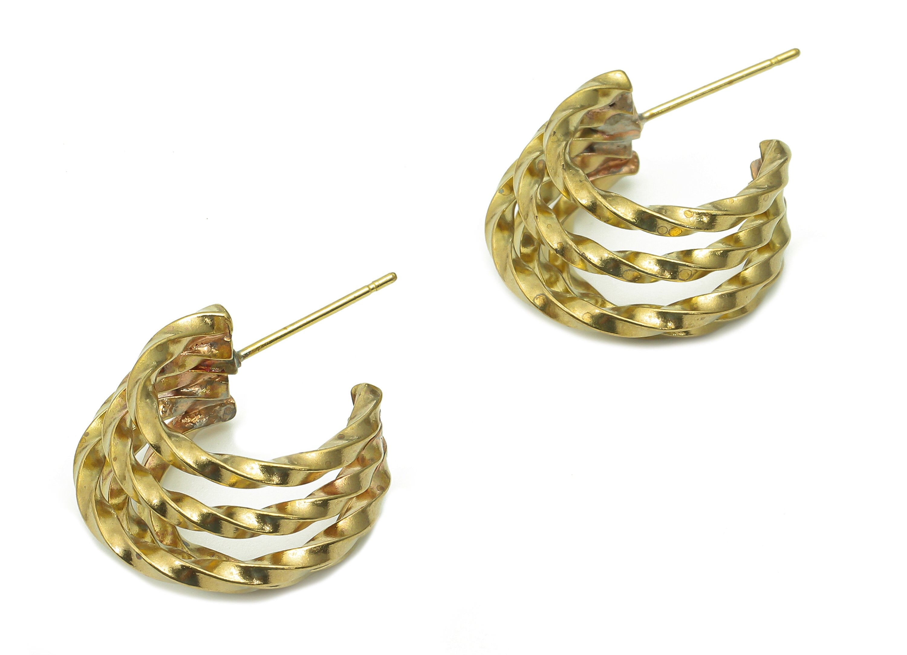 Brass Open Hoop Earrings Stud - Raw Brass Twisted C Earring Post - Open Hoop Stud Earring - Brass Stud - 19.4x17.6x1.7mm - PP8019 - DOMEDBAZAAR
