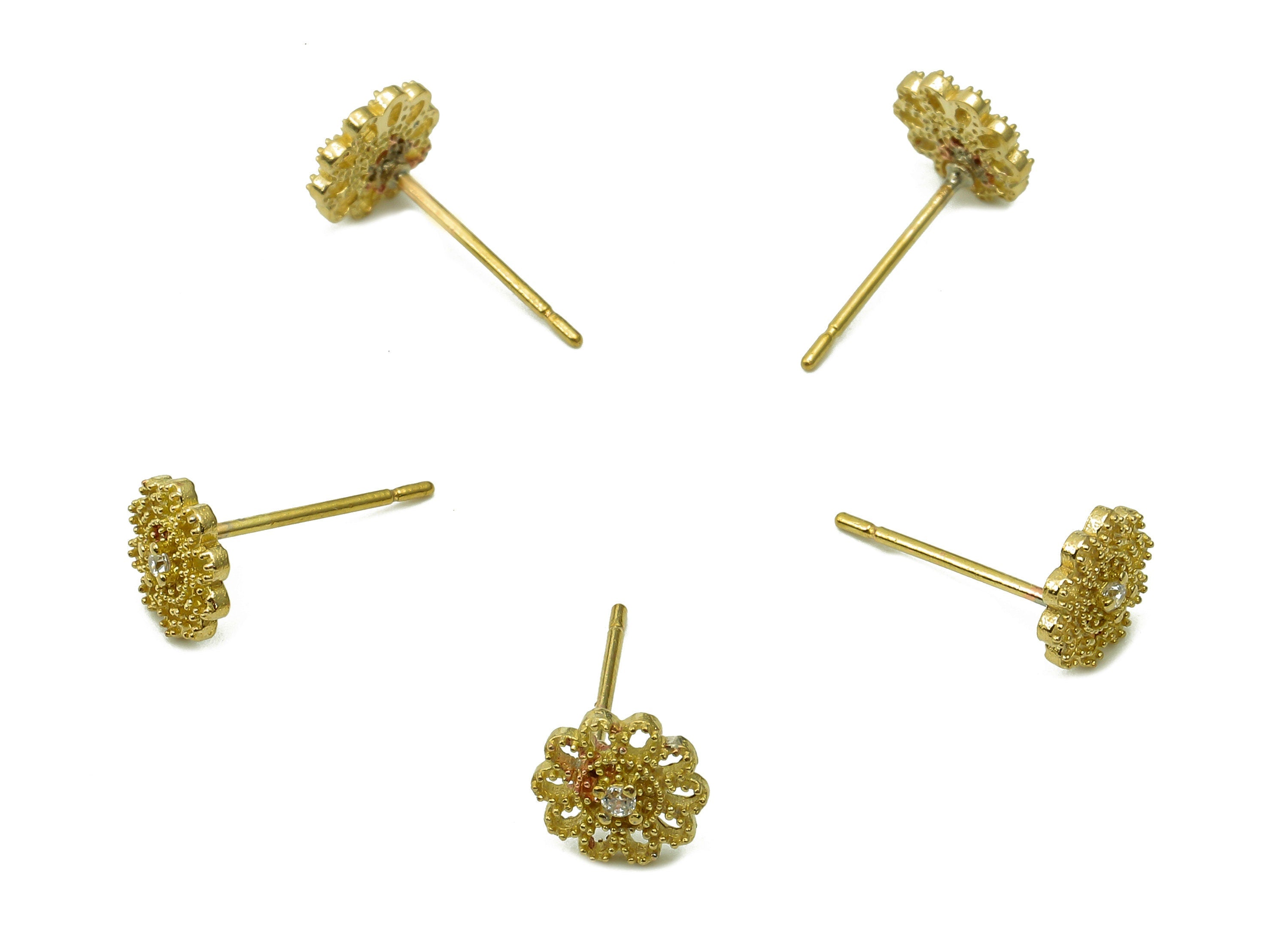 Brass Zircon Tiny Flower Earrings Stud - Raw Brass Mini Flower Earring Post - Botanical Stud Earring - Brass Stud - 6.9x6.9x2mm - PP8022 - DOMEDBAZAAR