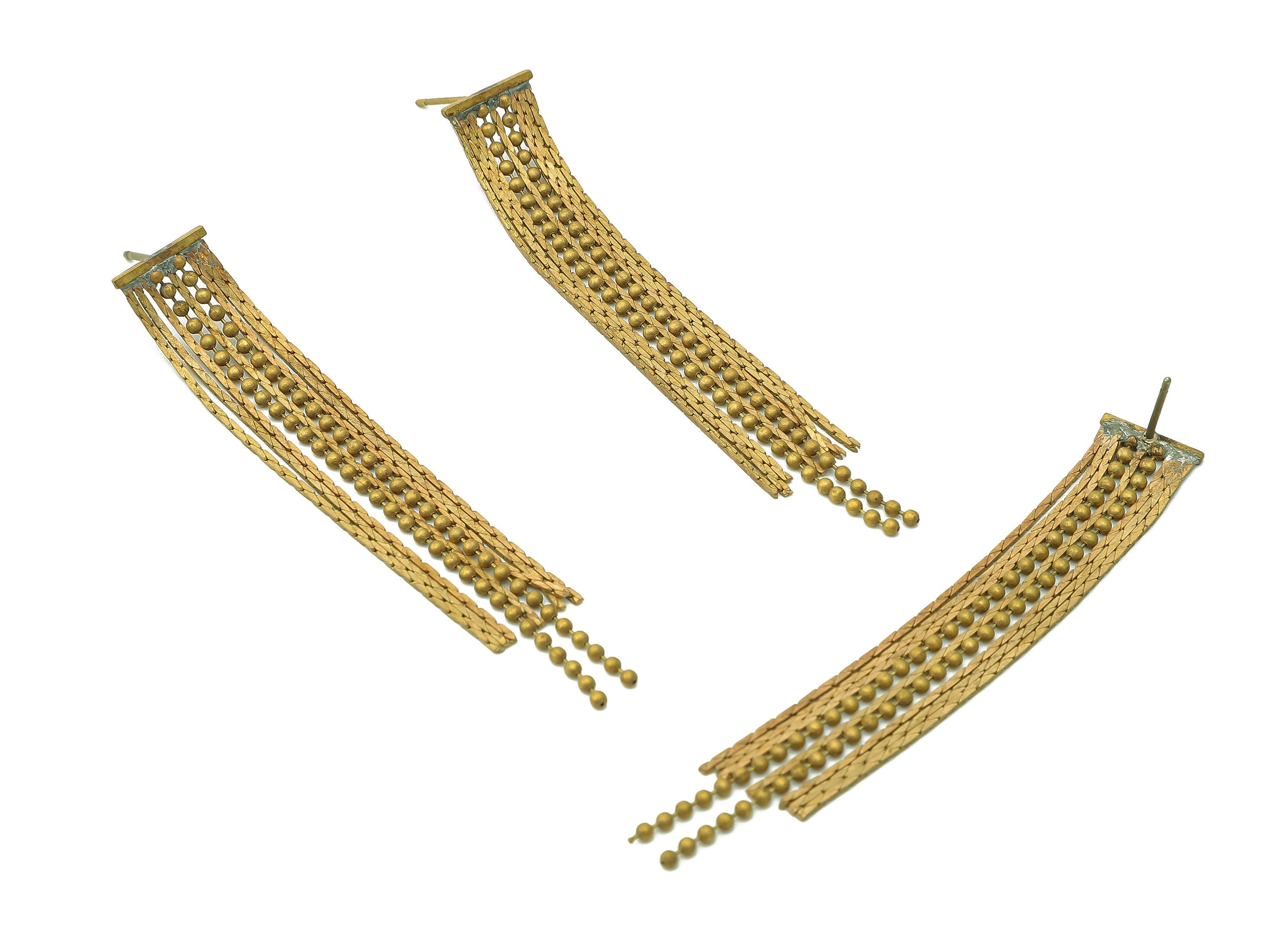 Brass Ball Chain Earring Stud - Raw Brass Tassel Earring Post - Long Tassel Snake Chain Earring - Brass Stud Earring - 64.7x10x0.9mm -PP8024 - DOMEDBAZAAR