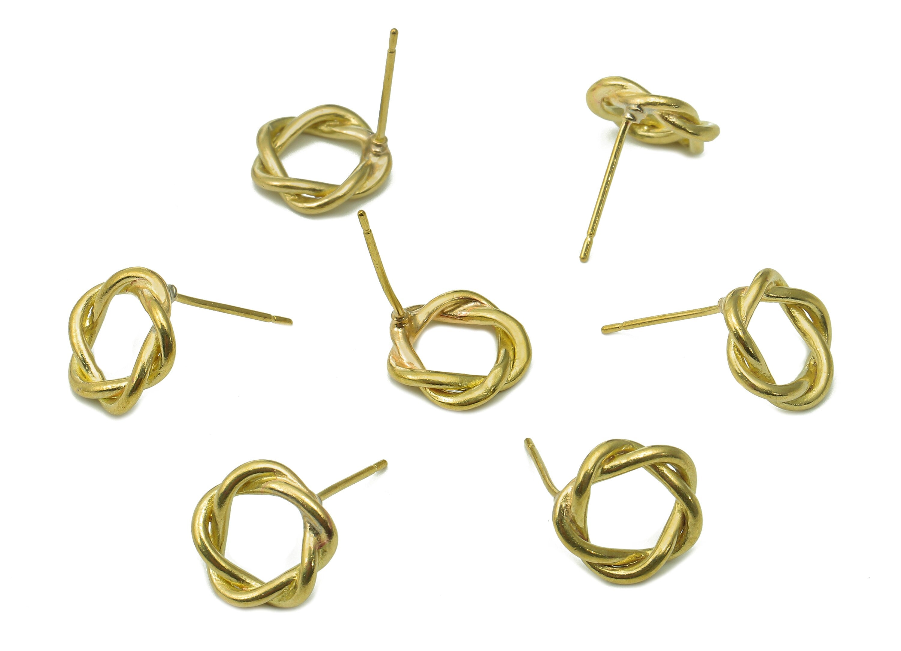 Brass Round Twisted Earrings Stud - Raw Brass Twisted Circle Earring Post - Knot Stud Earring - Brass Stud - 11.3x11.3x2.9mm - PP8025 - DOMEDBAZAAR
