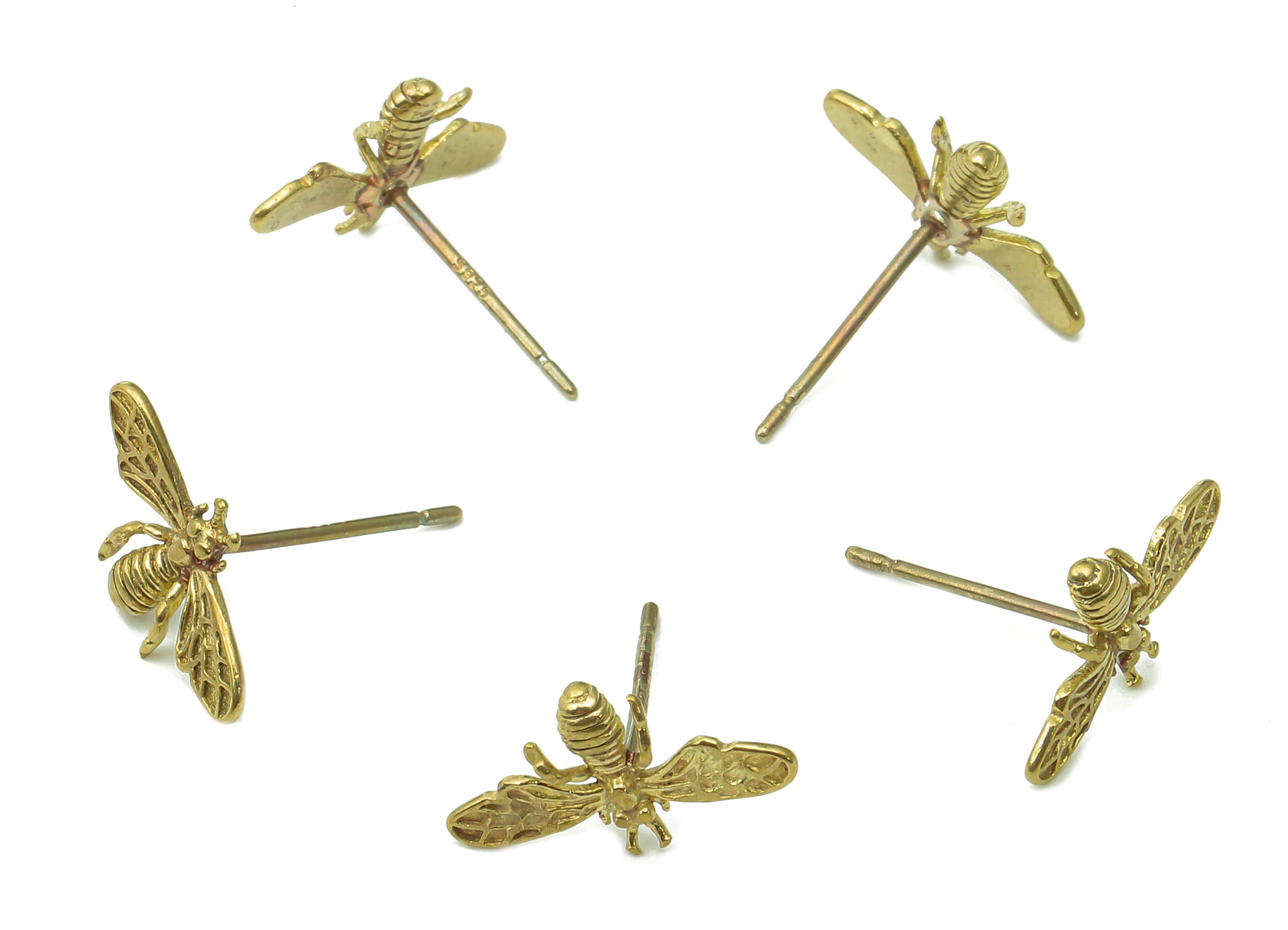 Brass Bee Earrings Stud - Raw Brass Bee Earring Post - Bee Stud Earring - Brass Stud - 14.2x8.6x0.6mm - PP8031 - DOMEDBAZAAR
