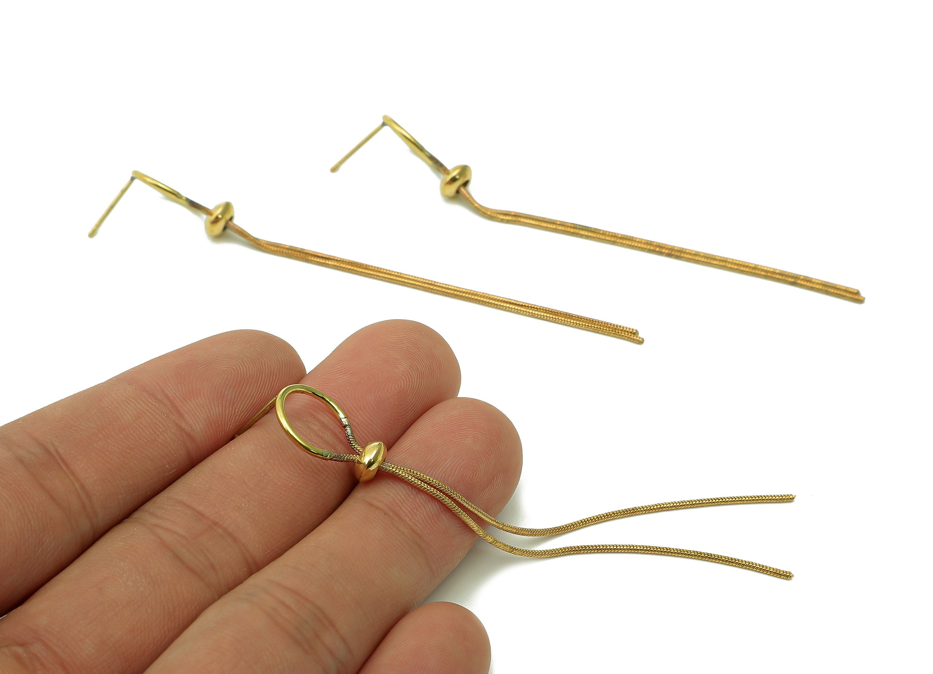 Brass Snake Chain Earrings Stud - Raw Brass Earring Post With Stopper - Brass Stud Earring - Long Tassel Hoop Earring - 79.9x12x1.1mm-PP8037 - DOMEDBAZAAR