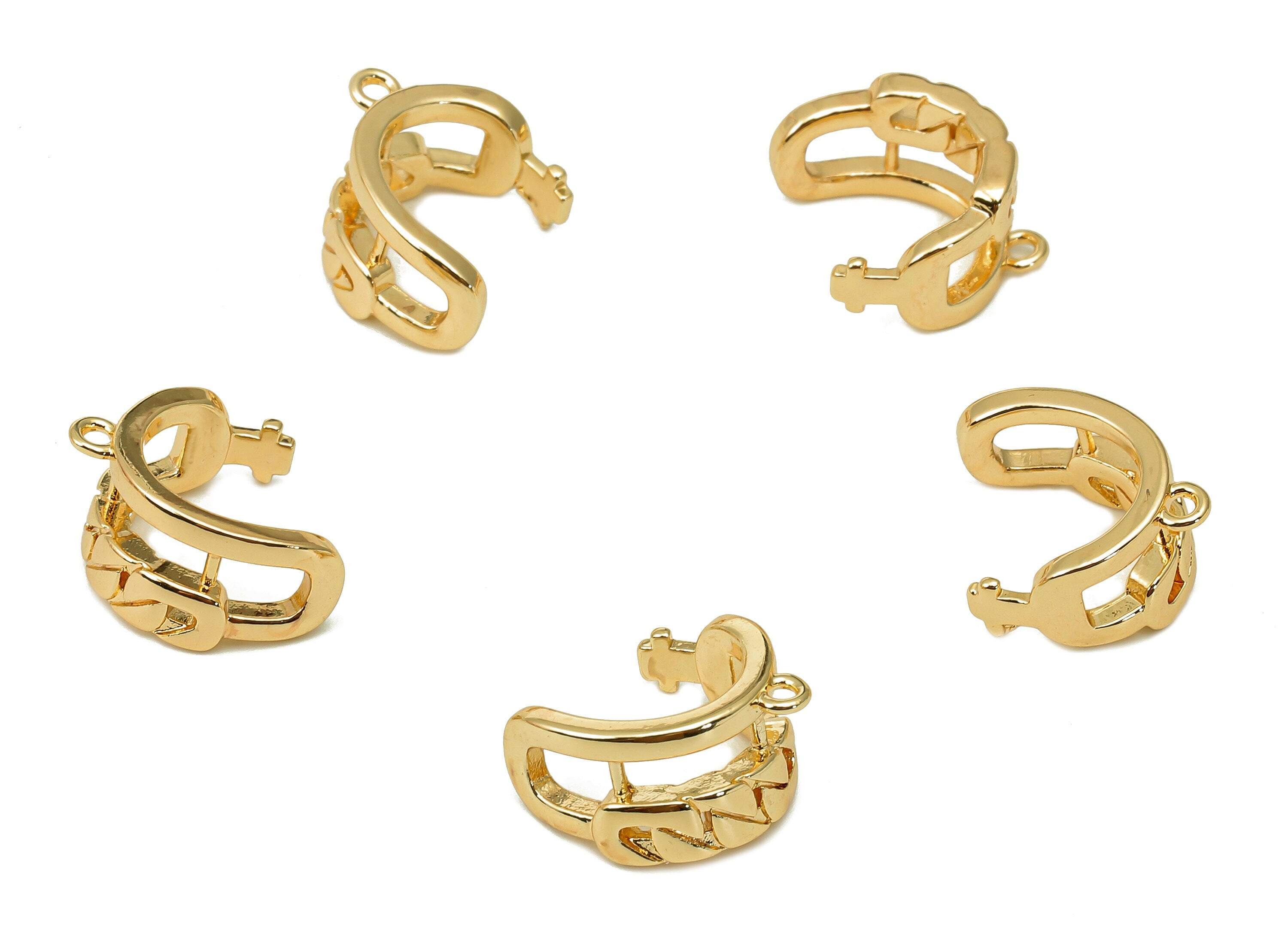 Brass Mini Open Round C Ring - Crescent Earring Cuff With Loop - Hoop Ear Clip - 18K Real Gold Plating Cuff Ear - 12.5x8.1x1.6mm - RGP5552 - DOMEDBAZAAR