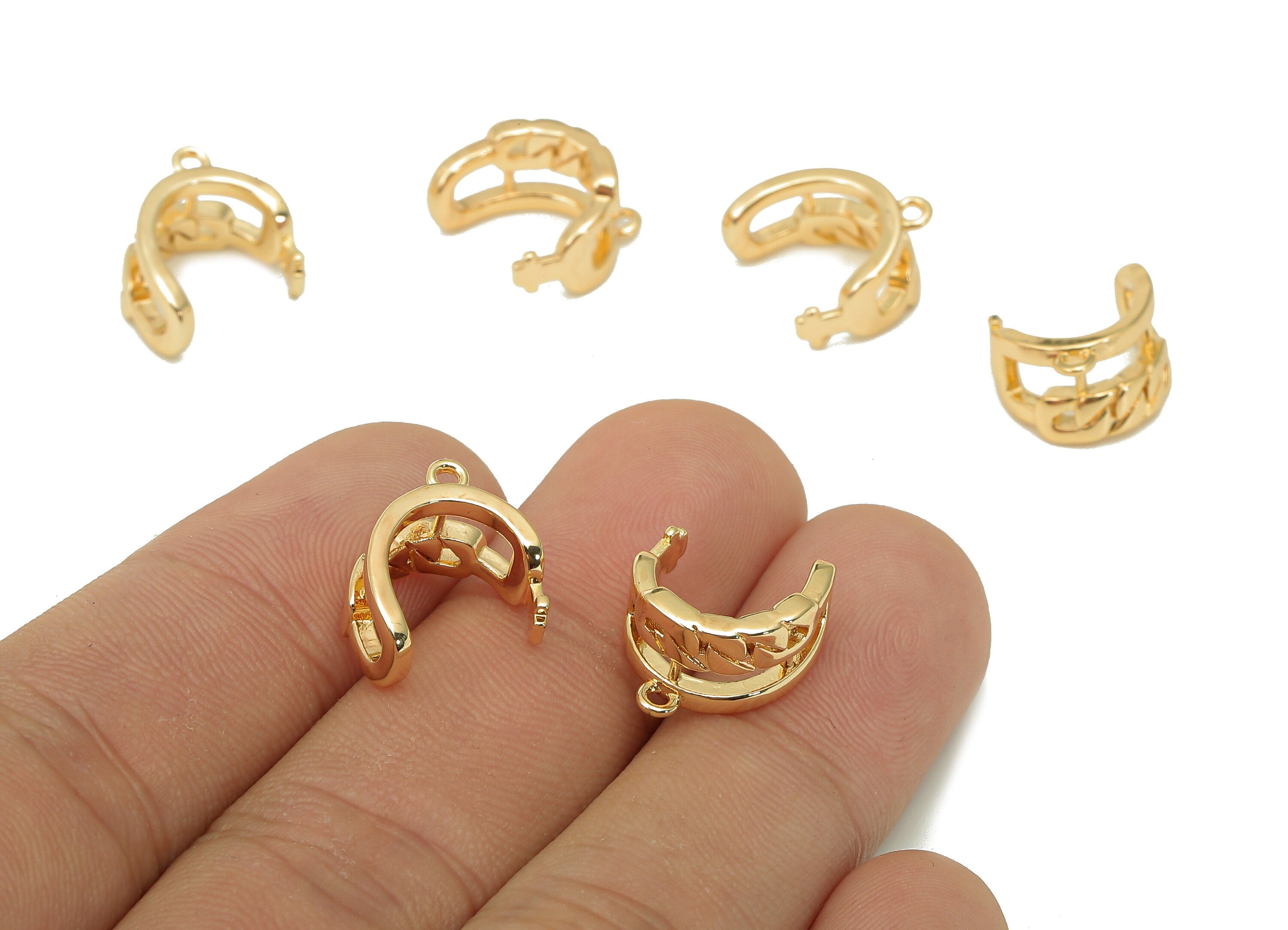 Brass Mini Open Round C Ring - Crescent Earring Cuff With Loop - Hoop Ear Clip - 18K Real Gold Plating Cuff Ear - 12.5x8.1x1.6mm - RGP5552 - DOMEDBAZAAR