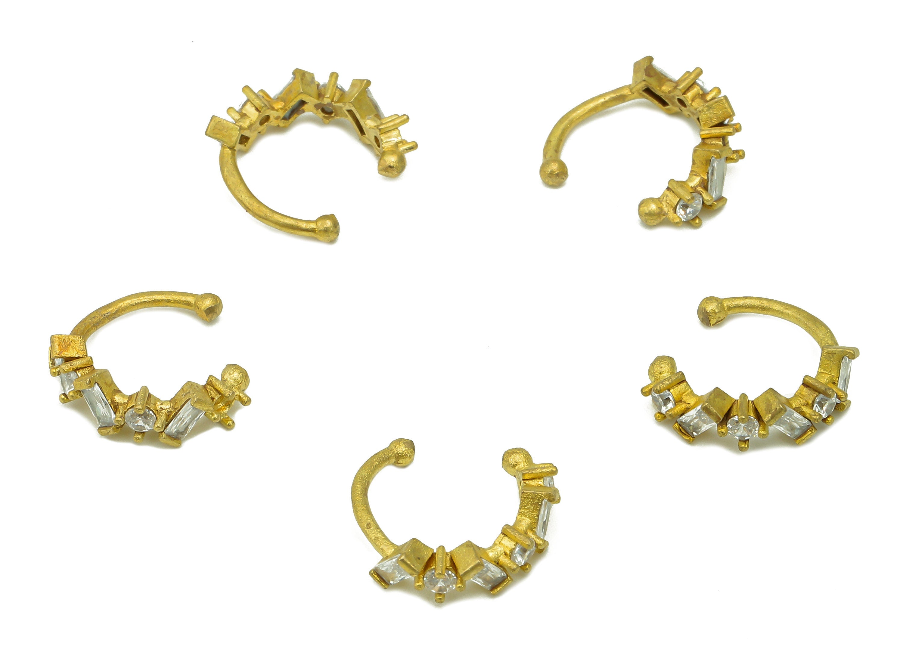 Brass Open Round C Ring - Raw Brass Septum Ring With Zircon - Hollow Hoop Piercing Earrings - Rectangle Zircon - 12.23x11.9x3.8mm - PP8128 - DOMEDBAZAAR