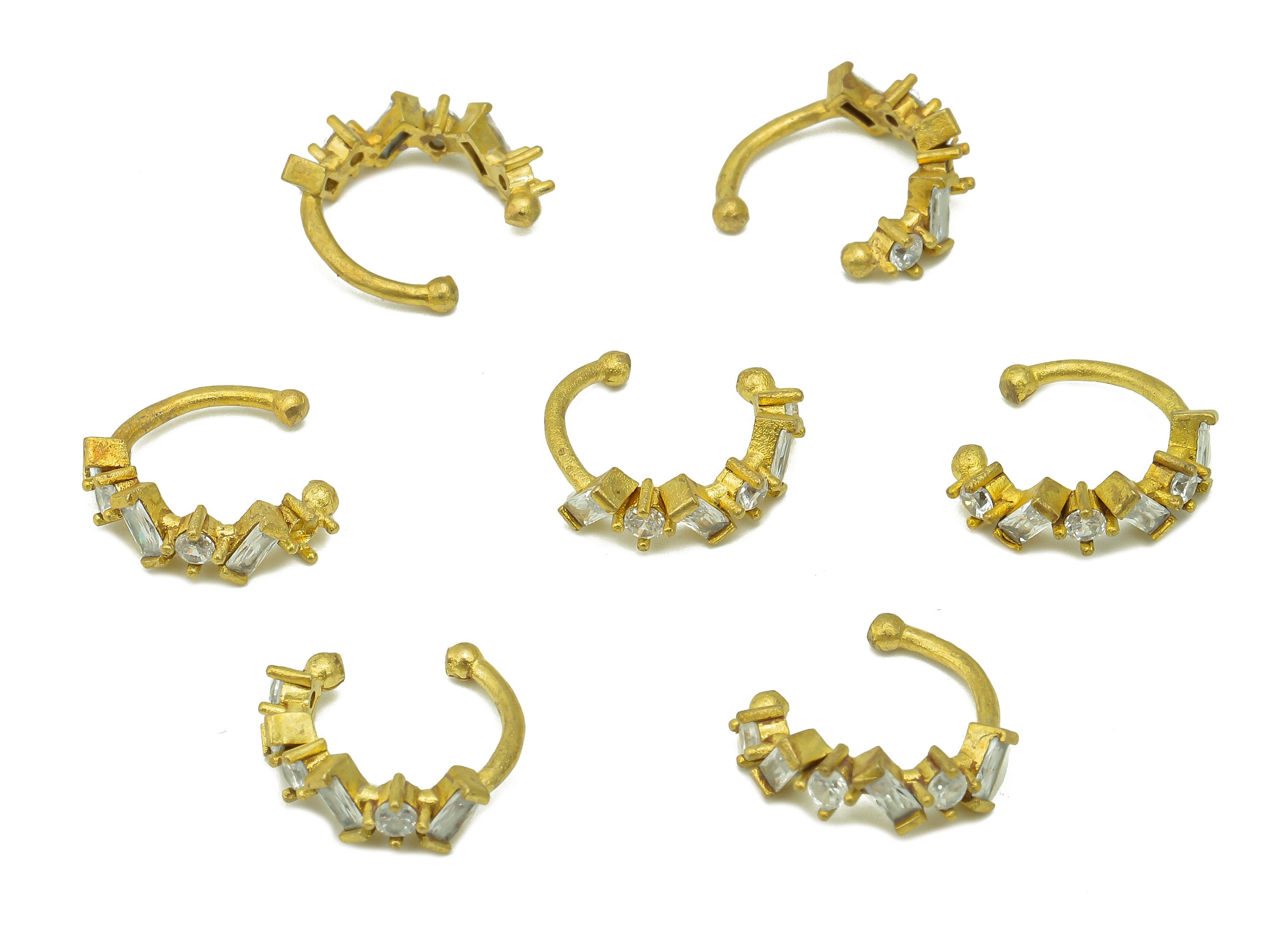 Brass Open Round C Ring - Raw Brass Septum Ring With Zircon - Hollow Hoop Piercing Earrings - Rectangle Zircon - 12.23x11.9x3.8mm - PP8128 - DOMEDBAZAAR