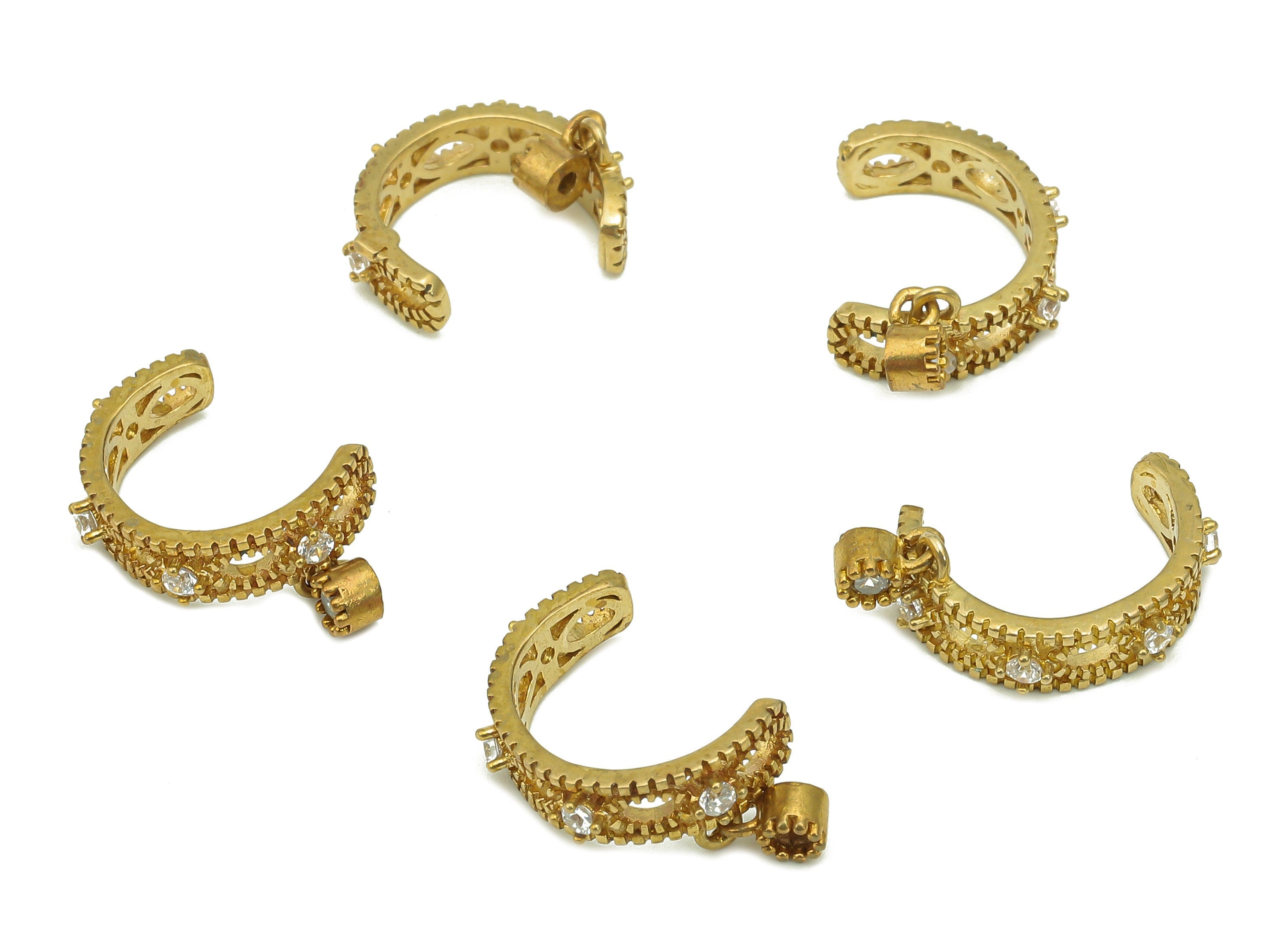 Brass Marquise Open Round C Ring - Raw Brass Earring With Zircon- Cartilage Earring - Huggie Hoop Cuff Earring - 14.47x10.78x2.18mm - PP8129 - DOMEDBAZAAR