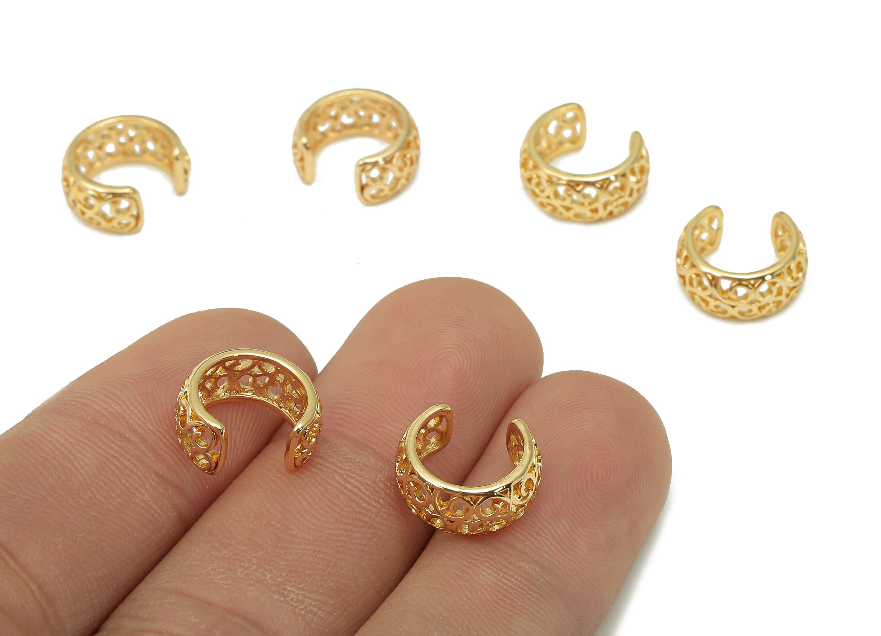 Brass Flower Open Round C Ring - Wide Flower Ear Clip - Wide Hoop Ear Cuff - 18K Real Gold Plating Earring Cuff - 11.2x5.6x1.1mm - RGP5555 - DOMEDBAZAAR
