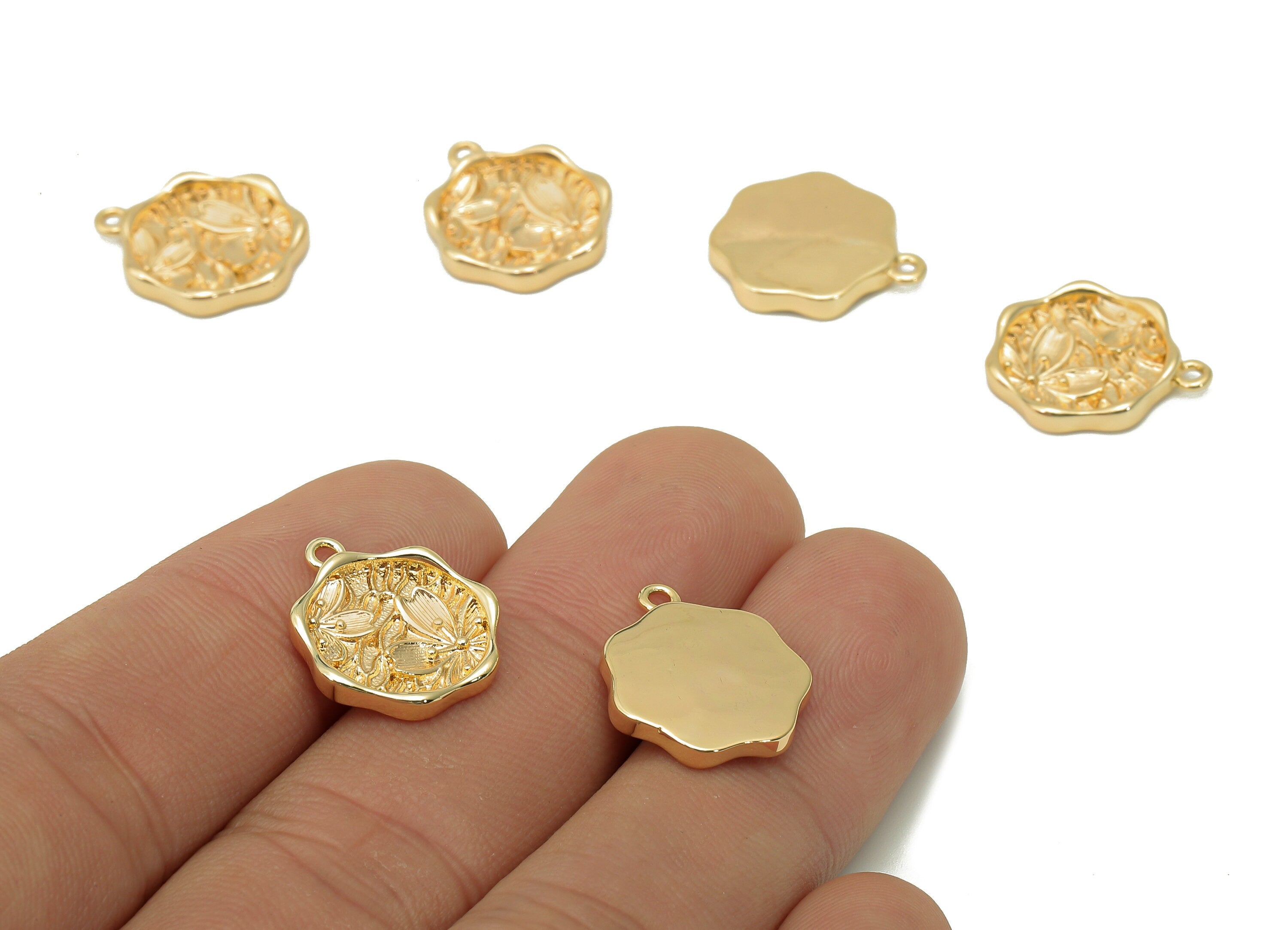 Brass Flower Earring Charm - Gold Lotus Earring - Flower Pendant With Loop - 18K Real Gold Plating Charm - 17.1x14.5x2.3mm - RGP5560 - DOMEDBAZAAR