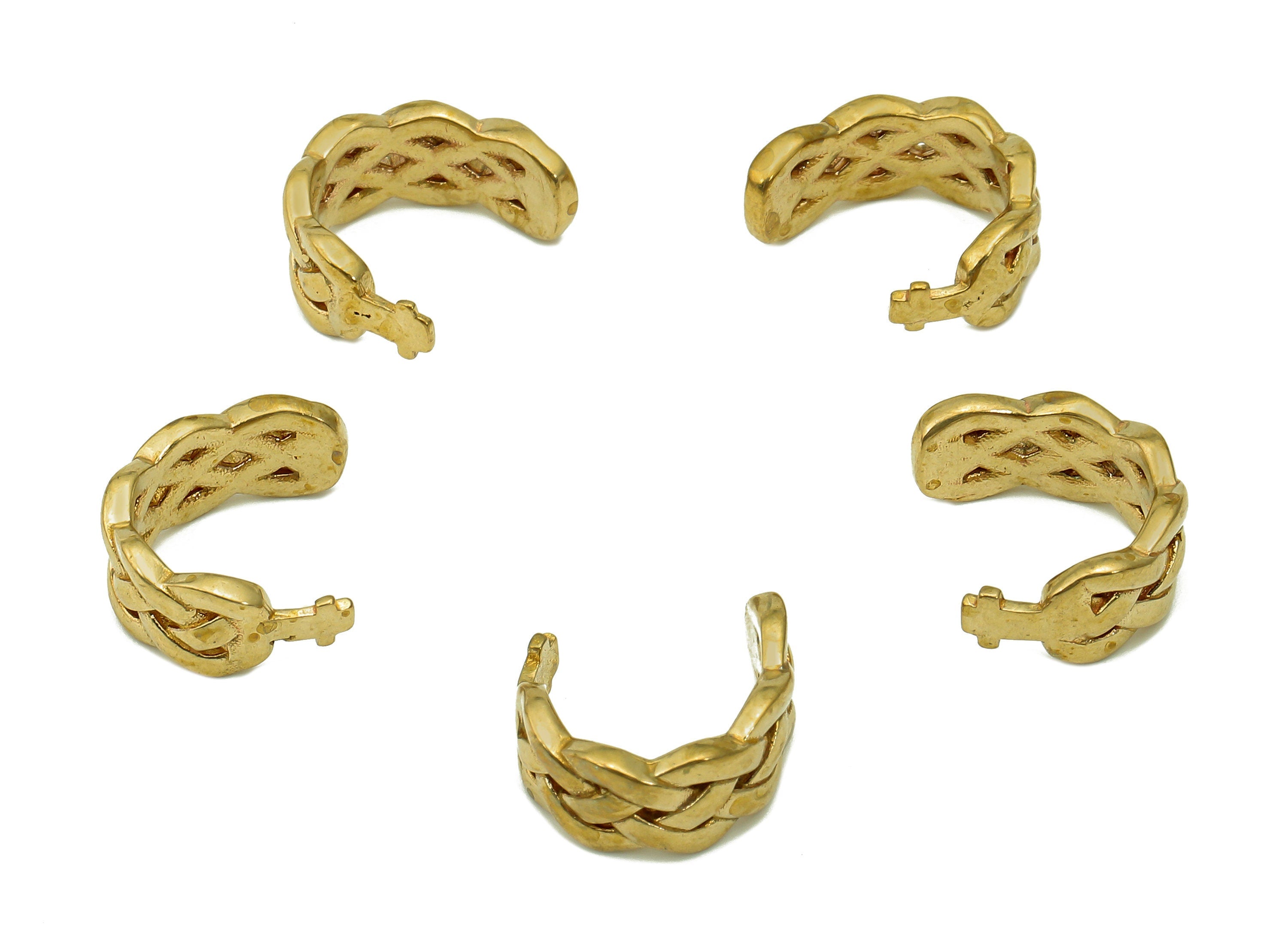 Brass Knitting Open Round C Ring - Raw Brass Huggie Hoop Earring Clip - Braid Textured Cuff Ear - Wide Earring Cuff - 13x11x1.6mm - PP8135 - DOMEDBAZAAR