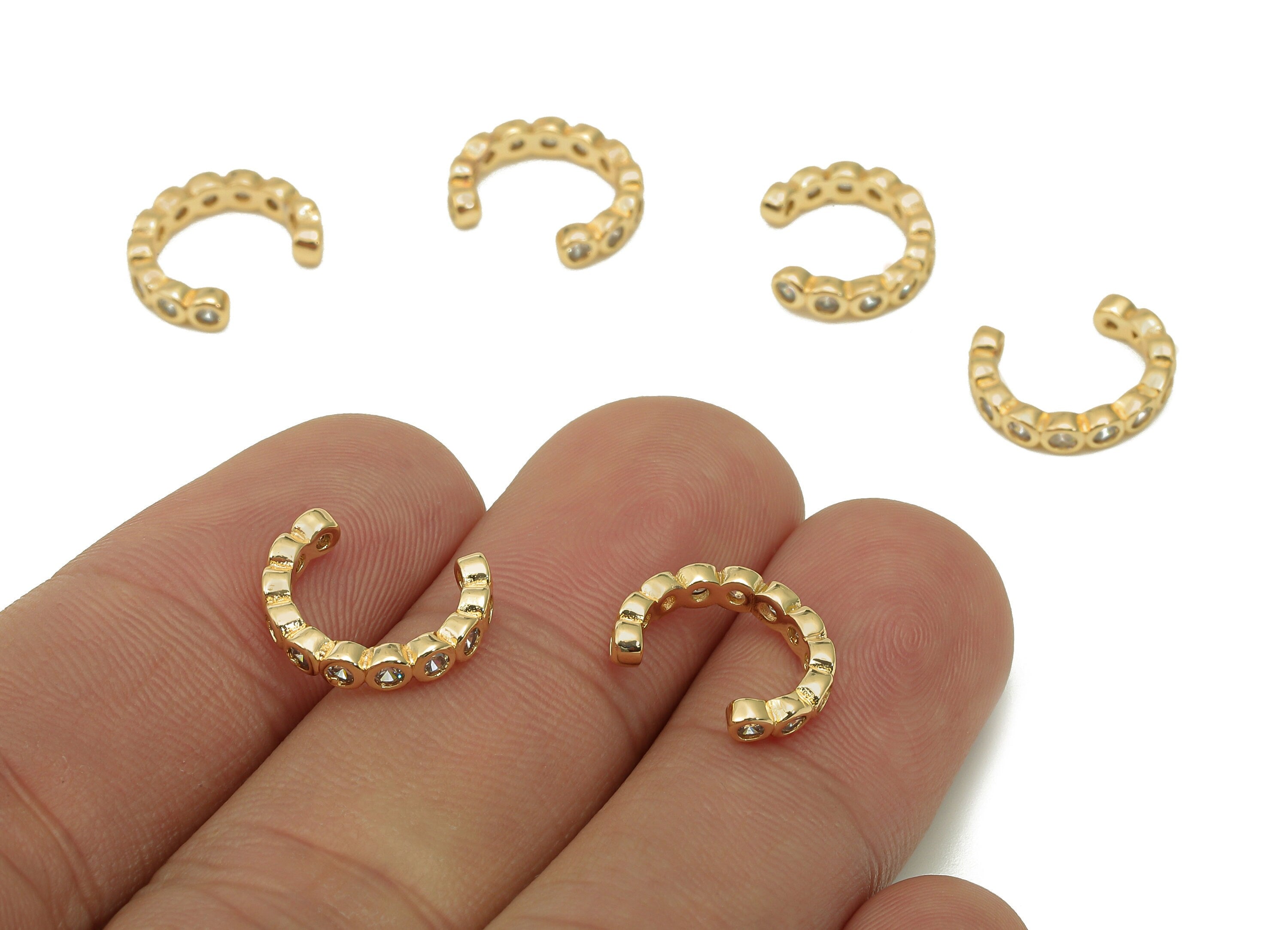 Brass Open Round C Ring - Hoop Ear Clip With Zircon - Huggie Hoop Earring Cuff - 18K Real Gold Plating Cuff Ear - 13.5x2.6x1.7mm - RGP5546 - DOMEDBAZAAR