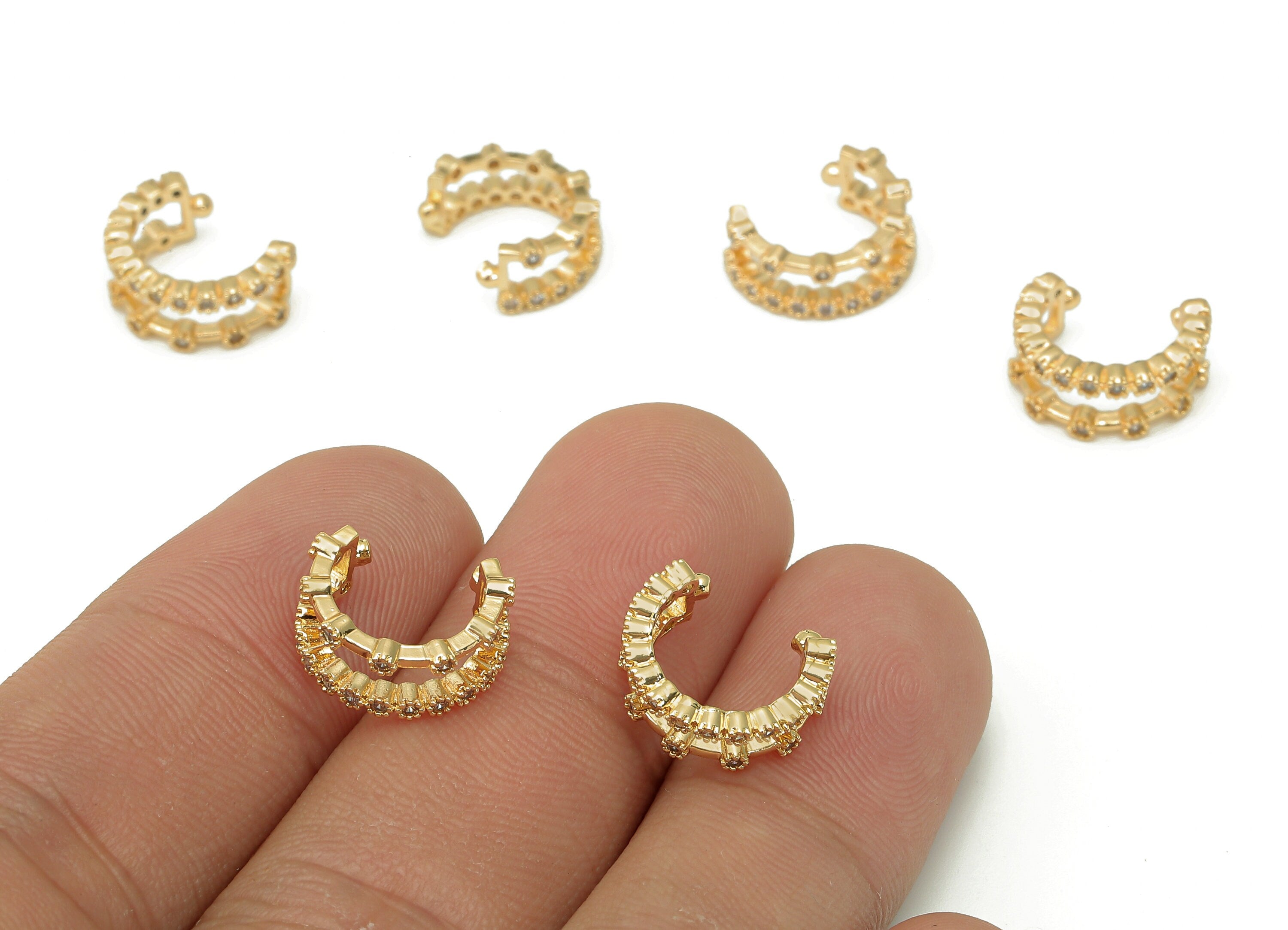 Brass Open Round C Ring - Hoop Septum Ring With Zircon - Rectangle Hoop Septum Ring - 18K Real Gold Plating - 13.1x5.2x1.9mm -RGP5548 - DOMEDBAZAAR